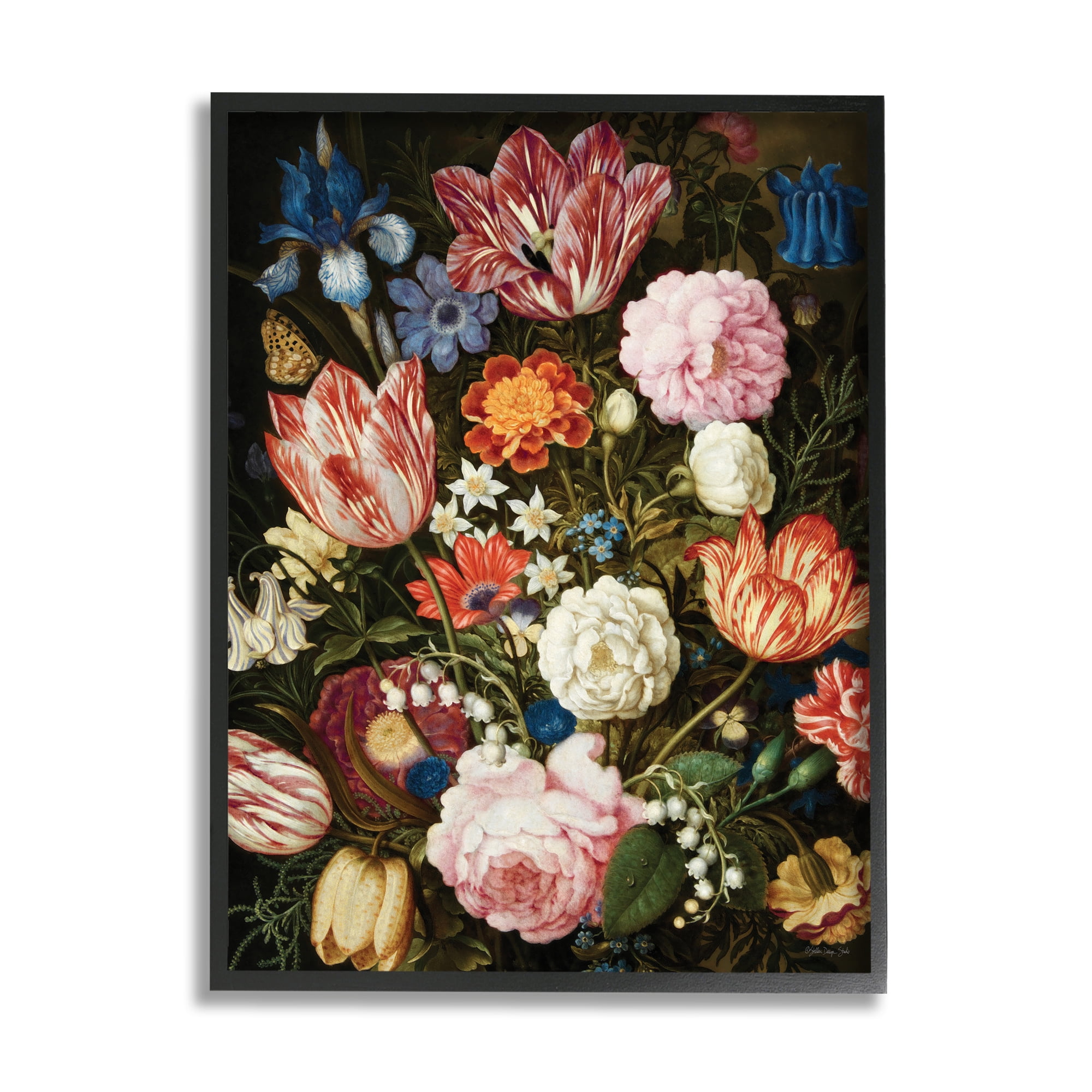 Stupell Industries Mixed Vintage Bouquet Botanical & Floral Painting Black Framed Art Print Wall Art, 24 x 30