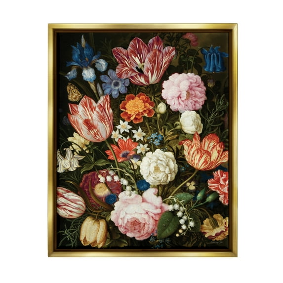 Stupell Industries Mixed Vintage Bouquet Botanical & Floral Painting Gold Floater Framed Art Print Wall Art, 17 x 21