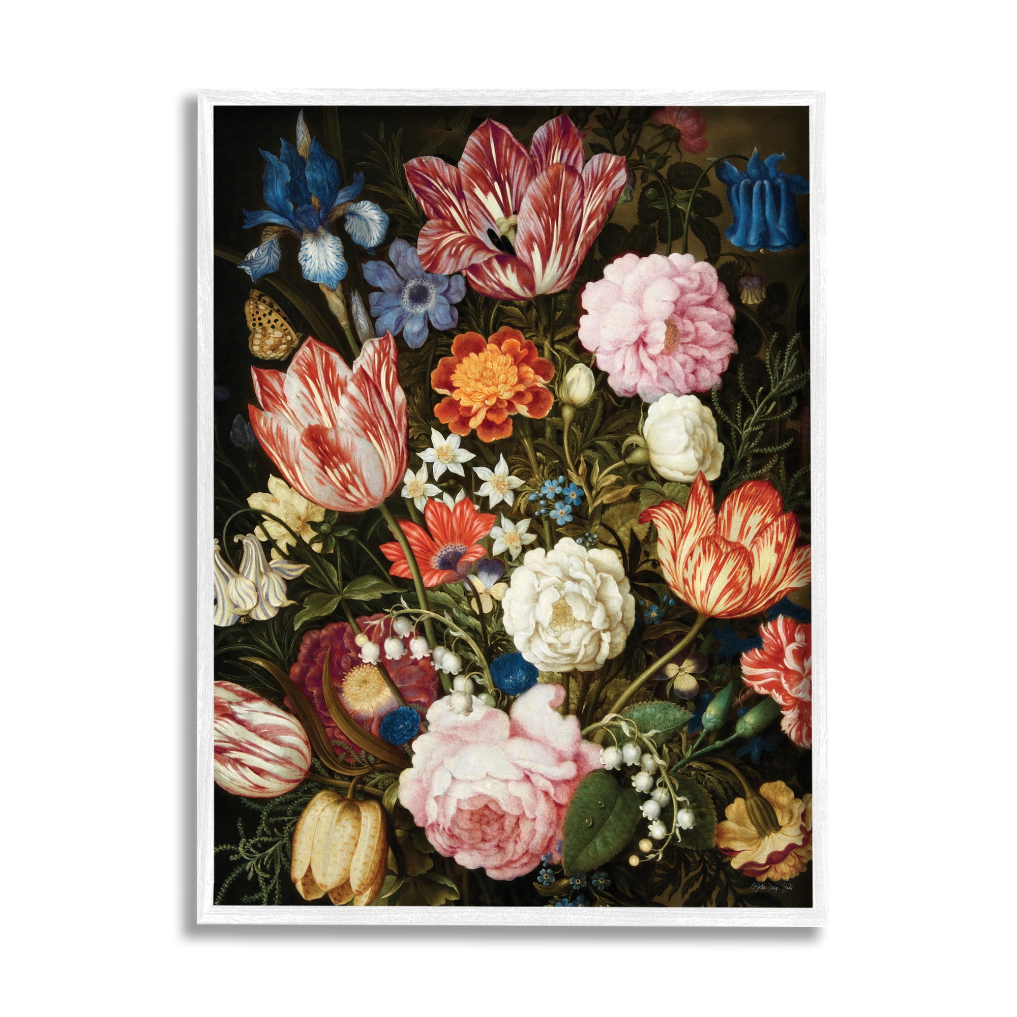 Stupell Industries Mixed Vintage Bouquet Botanical & Floral Painting White Framed Art Print Wall Art, 16 x 20