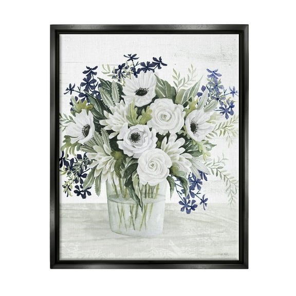 Stupell Industries Mixed White Anemone Vase Botanical & Floral Painting Black Floater Framed Art Print Wall Art, 17 x 21