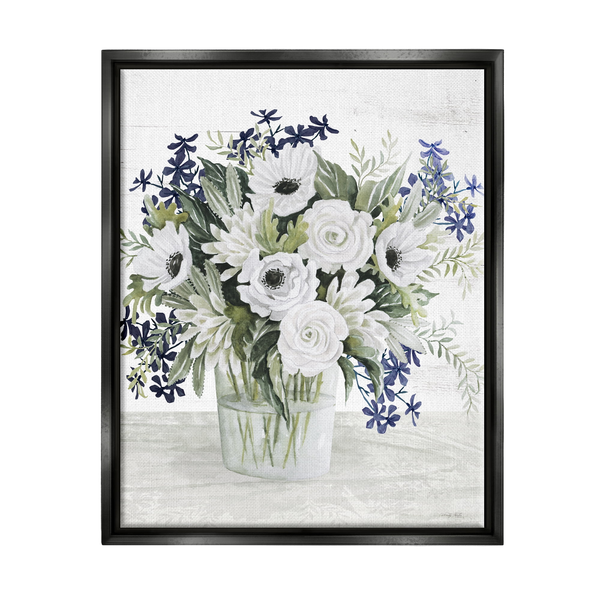 Stupell Industries Mixed White Anemone Vase Botanical & Floral Painting Black Floater Framed Art Print Wall Art, 25 x 31