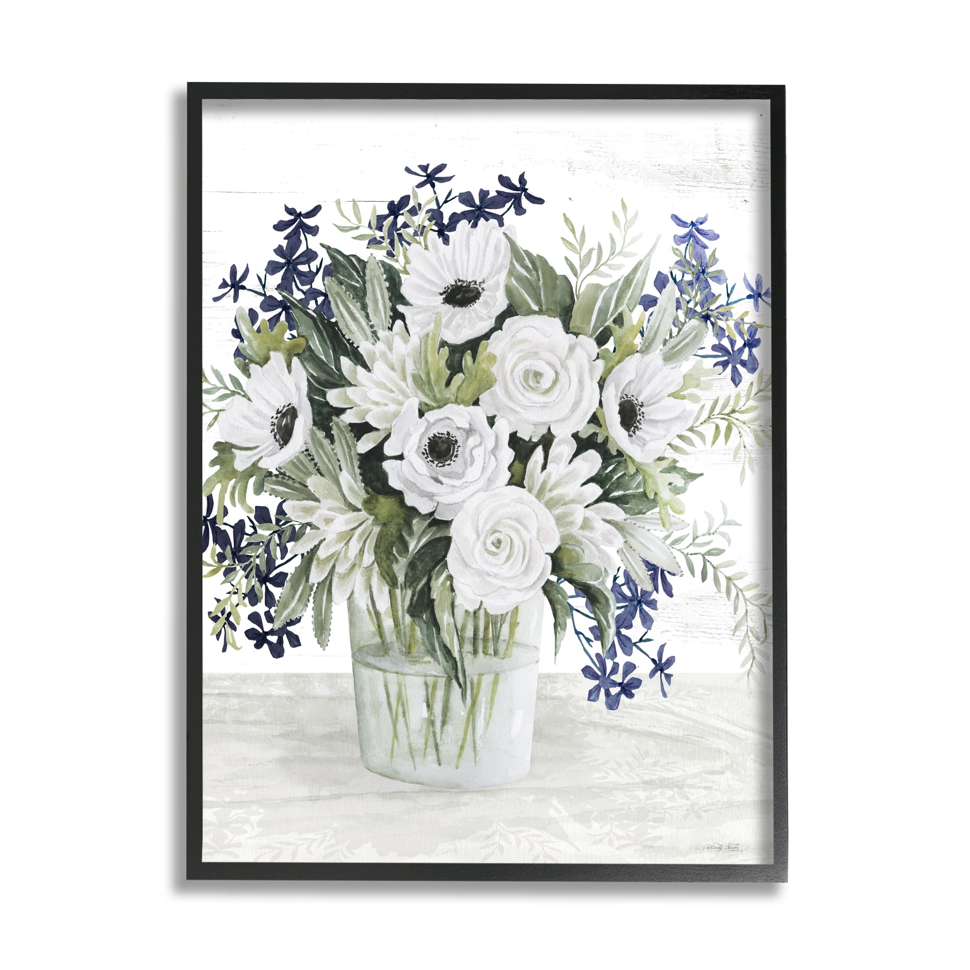 Stupell Industries Mixed White Anemone Vase Botanical & Floral Painting Black Framed Art Print Wall Art, 11 x 14