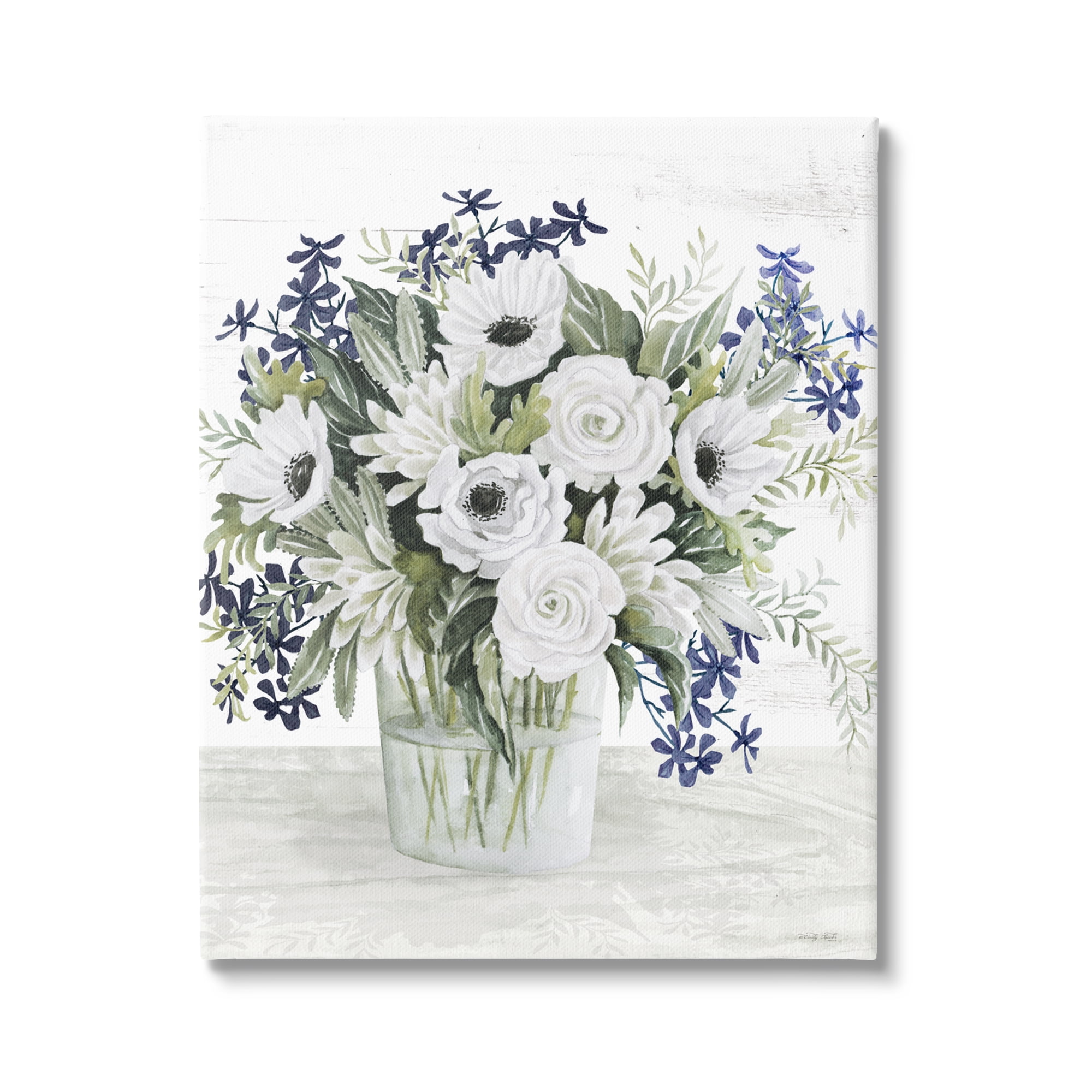 Stupell Industries Mixed White Anemone Vase Botanical & Floral Painting Gallery Wrapped Canvas Print Wall Art, 36 x 48