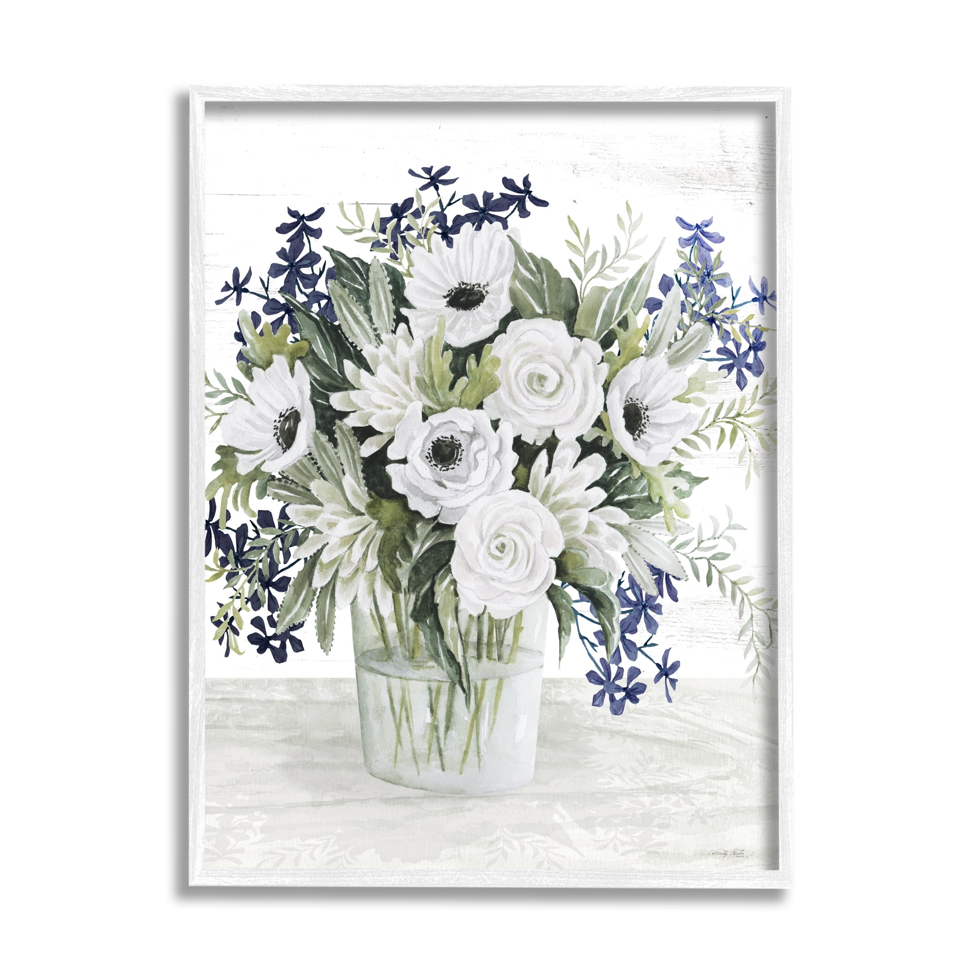 Stupell Industries Mixed White Anemone Vase Botanical & Floral Painting White Framed Art Print Wall Art, 24 x 30