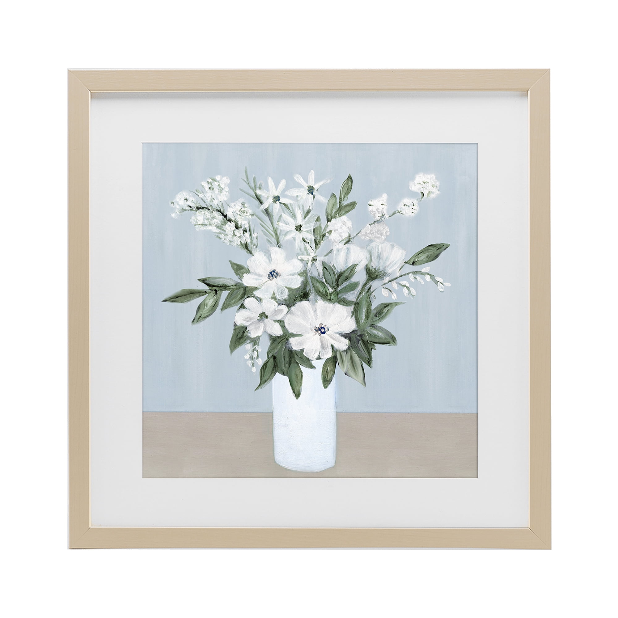 Stupell Industries Mixed White Blooms on Blue Birch Framed Print Under Glass, design by Marilyn Dunlap