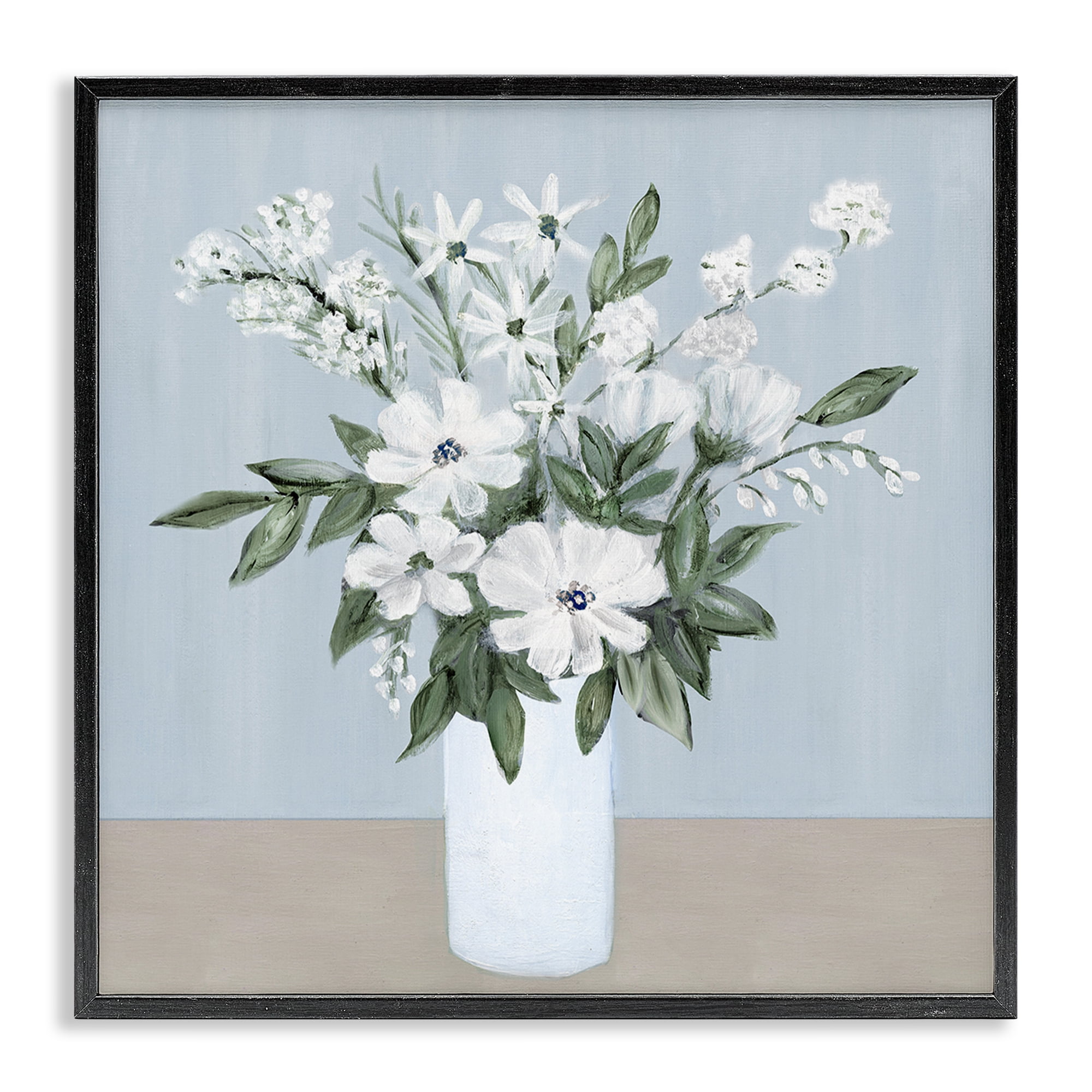 Stupell Industries Mixed White Blooms on Blue Black Framed Giclee Art, design by Marilyn Dunlap
