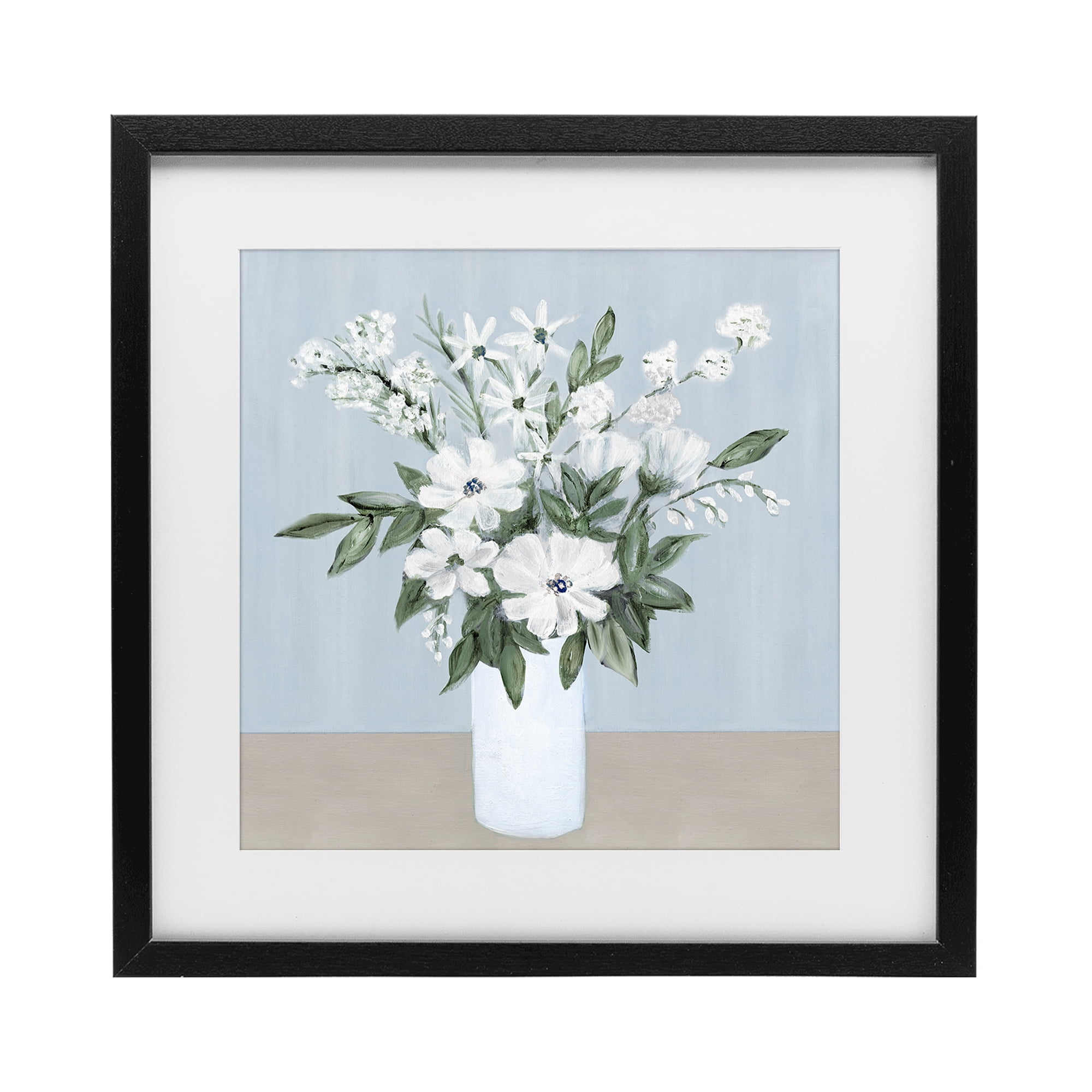 Stupell Industries Mixed White Blooms on Blue Black Framed Print Under Glass, design by Marilyn Dunlap