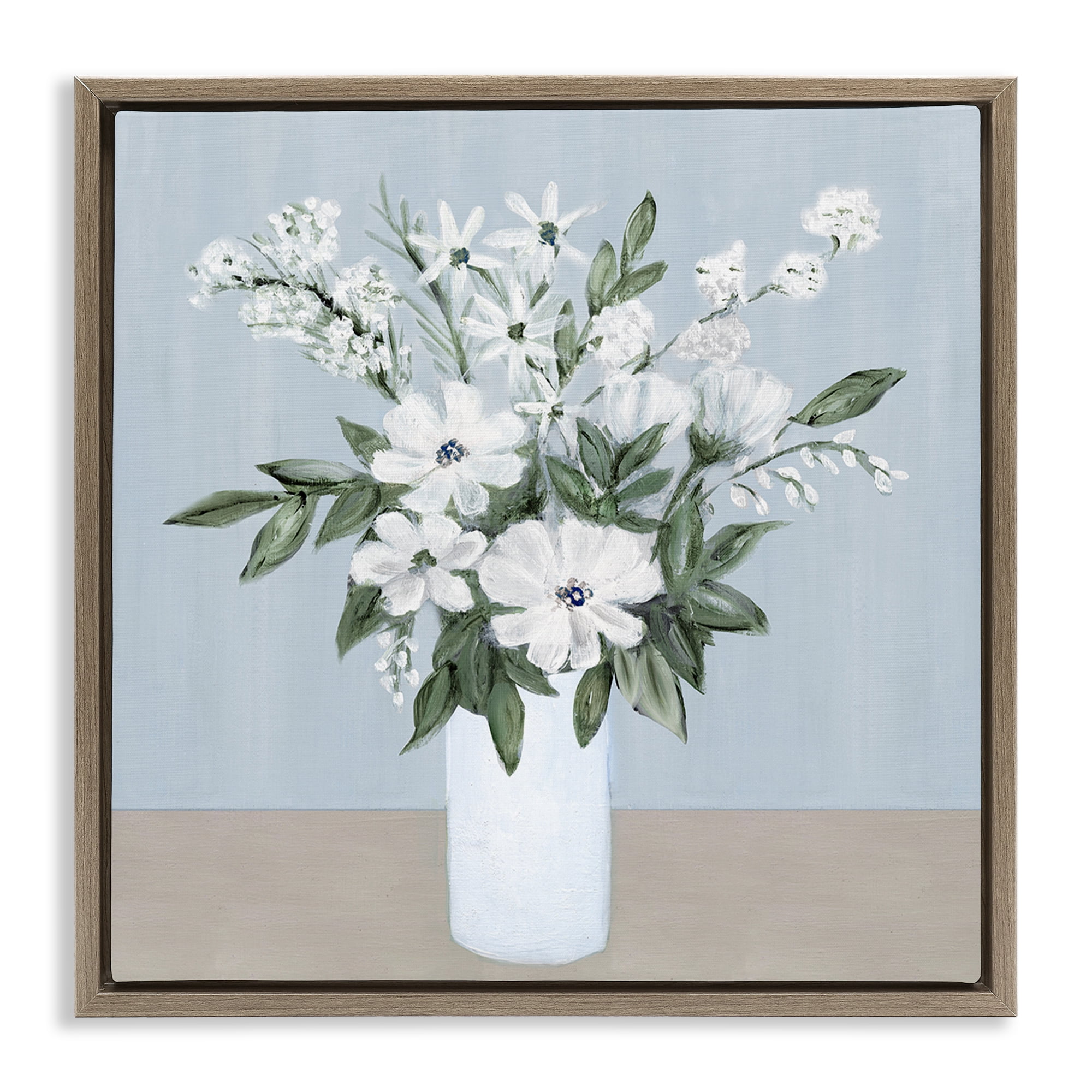 Stupell Industries Mixed White Blooms on Blue Brown Framed Floater Canvas Wall Art, design by Marilyn Dunlap