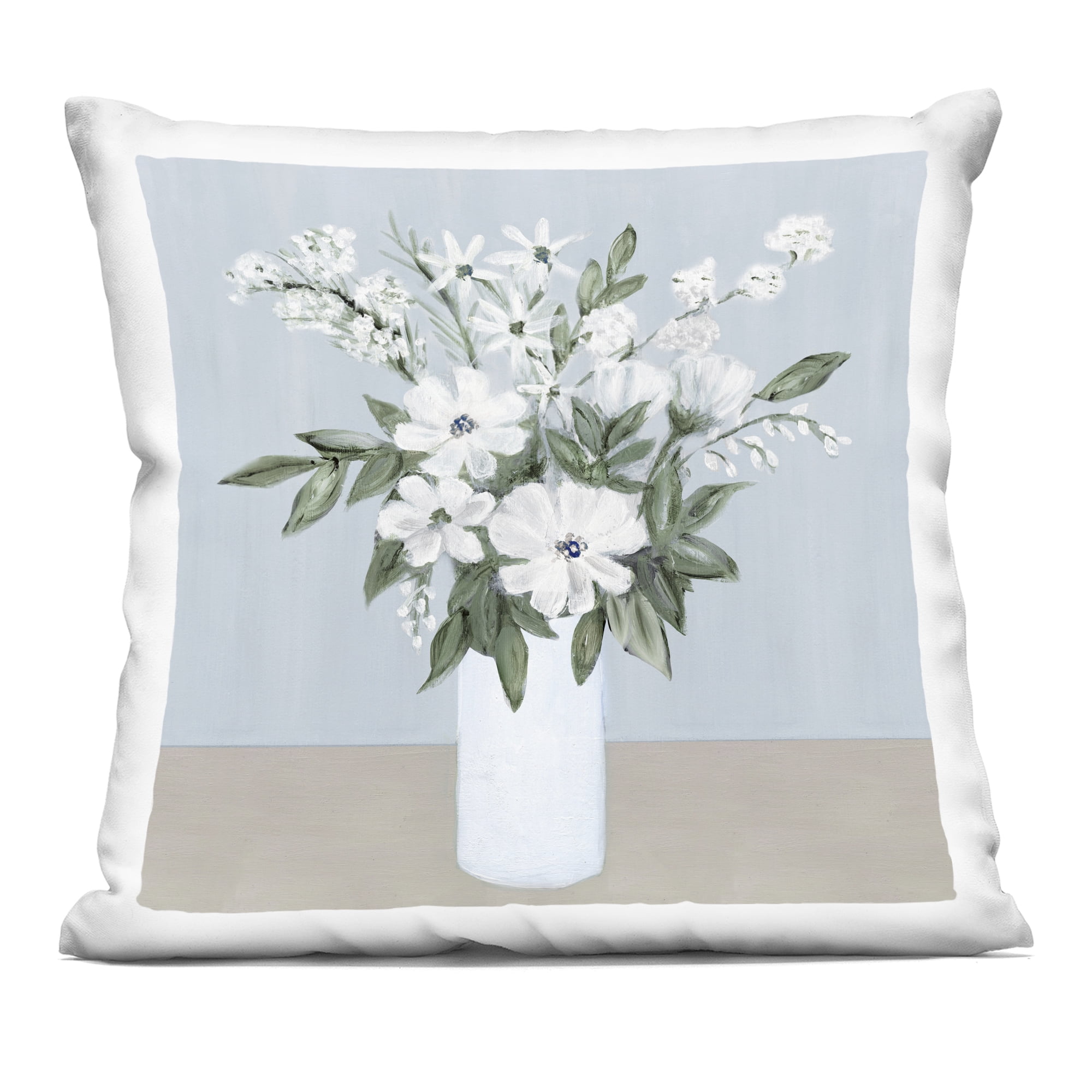 Stupell Industries Mixed White Blooms on Blue Decorative Printed Throw Pillow, design by Marilyn Dunlap, 18 x 7 x 18