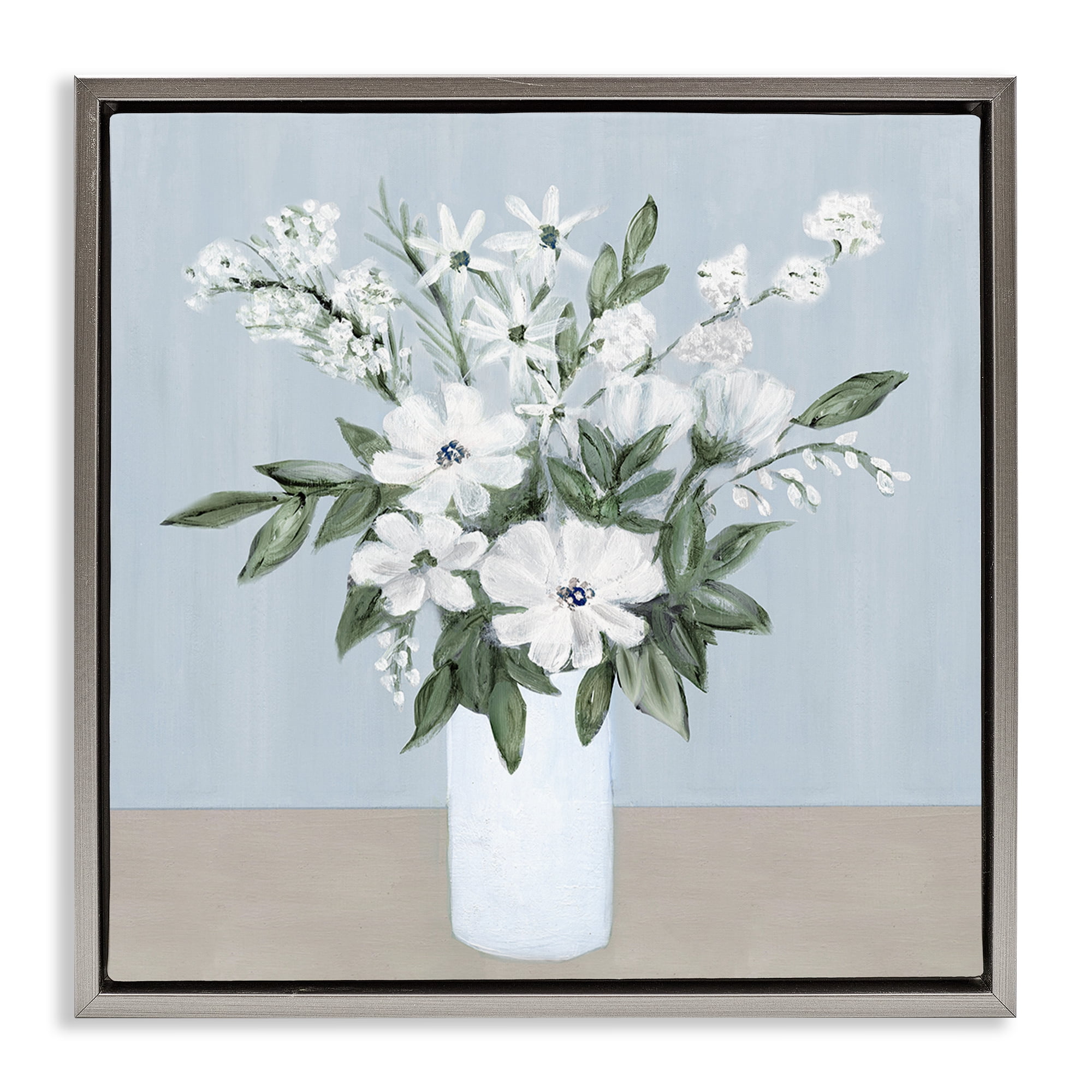 Stupell Industries Mixed White Blooms on Blue Gray Framed Floater Canvas Wall Art, design by Marilyn Dunlap