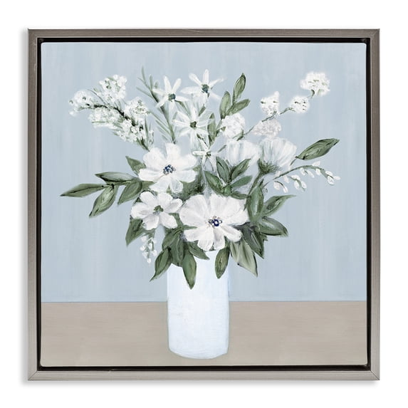 Stupell Industries Contemporary Mixed White Blooms on Blue Gray Floating Frame Canvas Art, 25 x 25, by Marilyn Dunlap