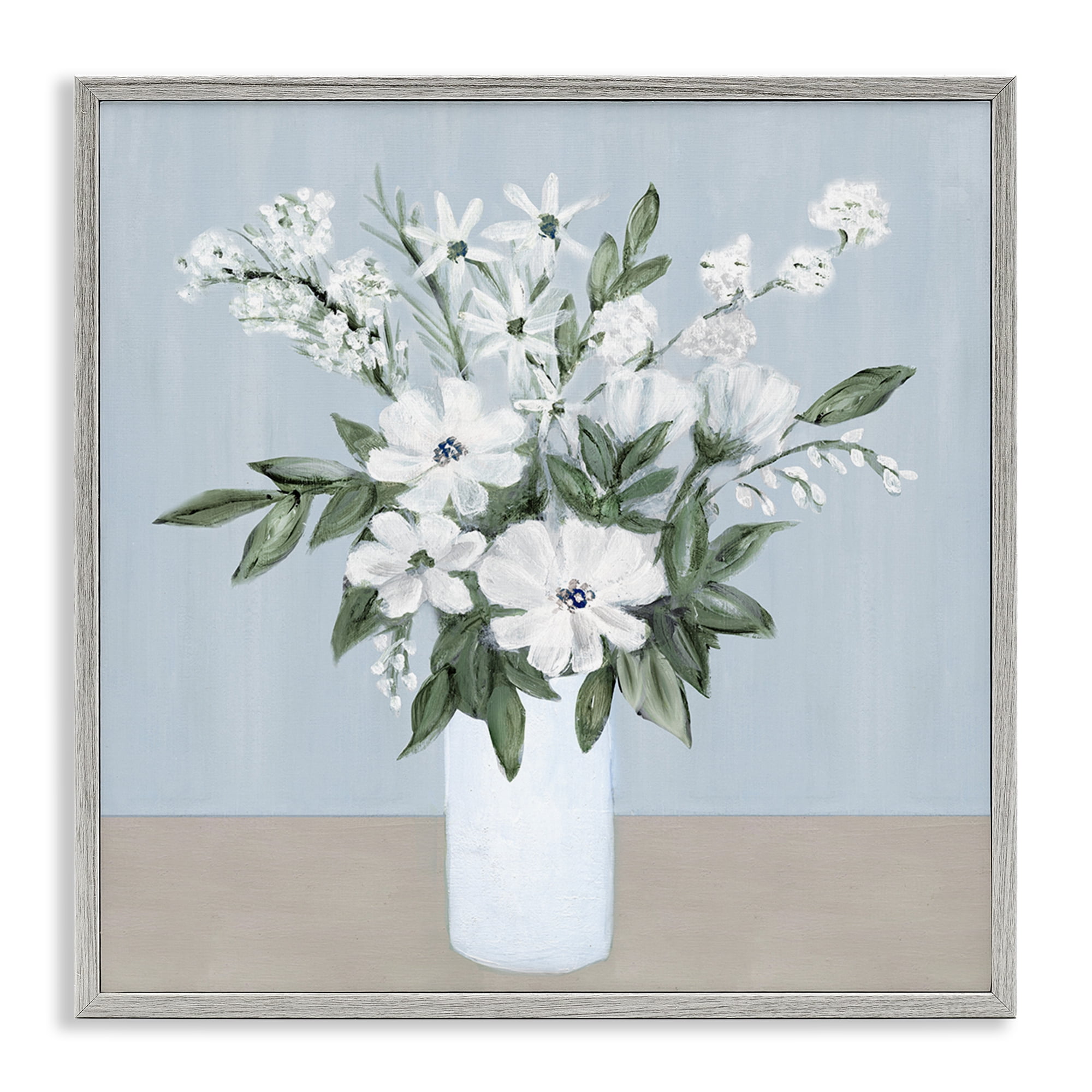 Stupell Industries Mixed White Blooms on Blue Gray Framed Giclee Art, design by Marilyn Dunlap