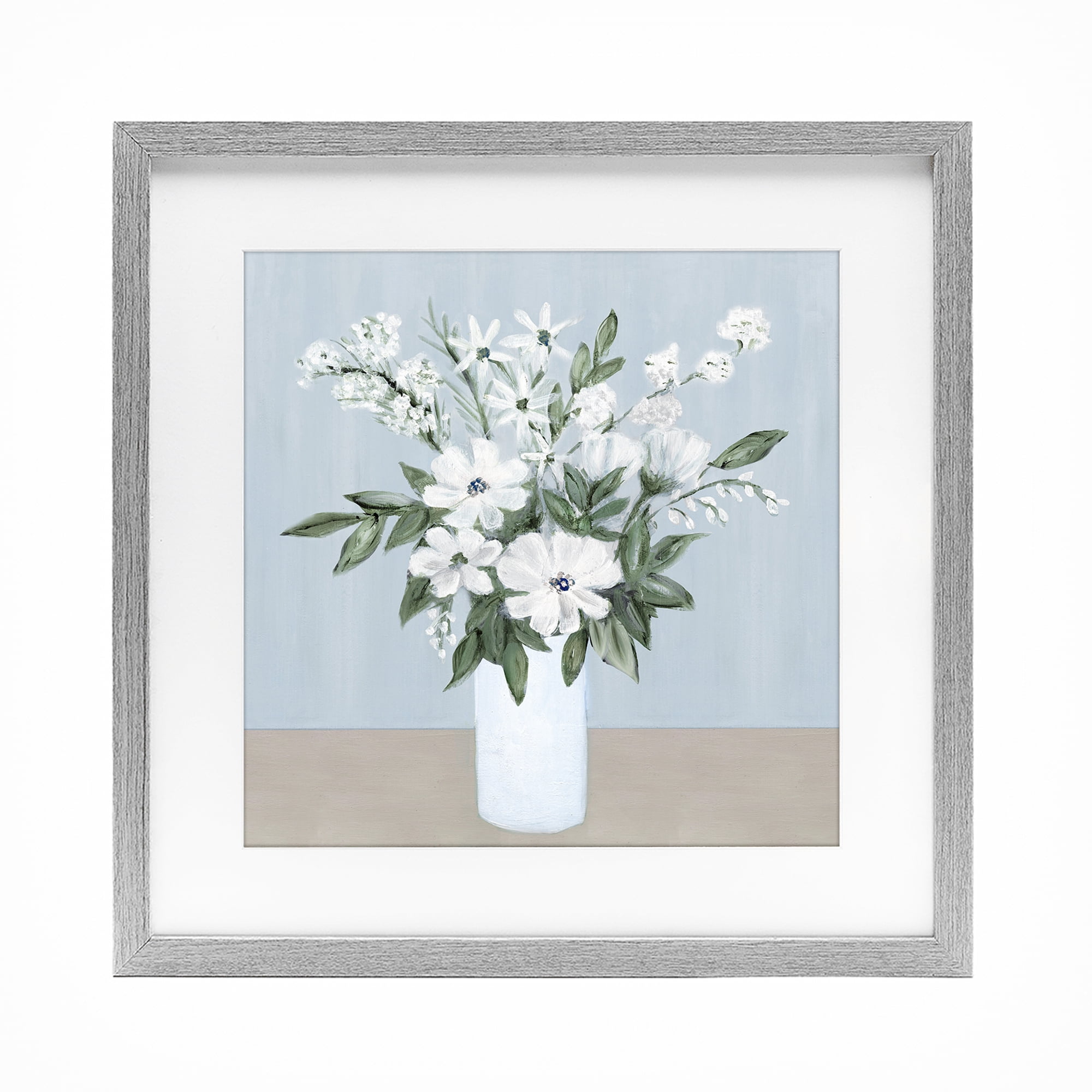 Stupell Industries Mixed White Blooms on Blue Gray Framed Print Under Glass, design by Marilyn Dunlap