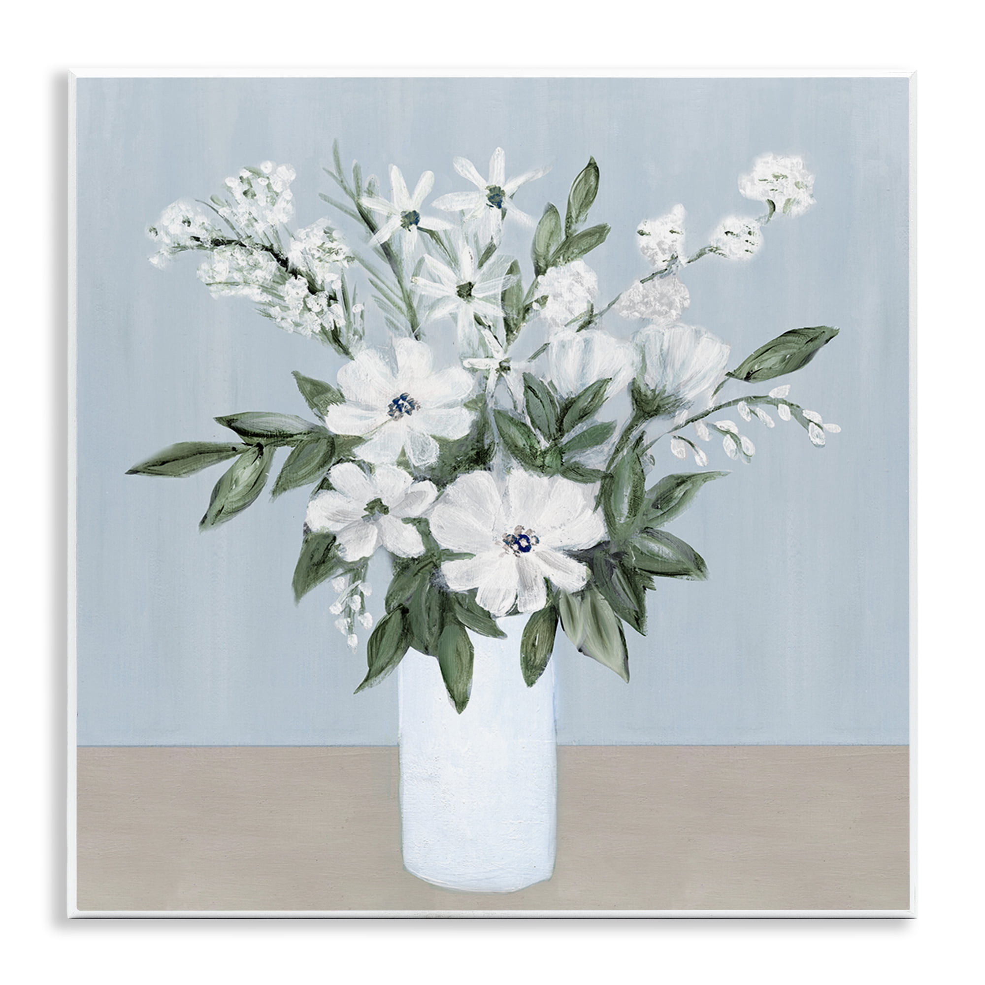 Stupell Industries Mixed White Blooms on Blue Wall Plaque Art, design by Marilyn Dunlap