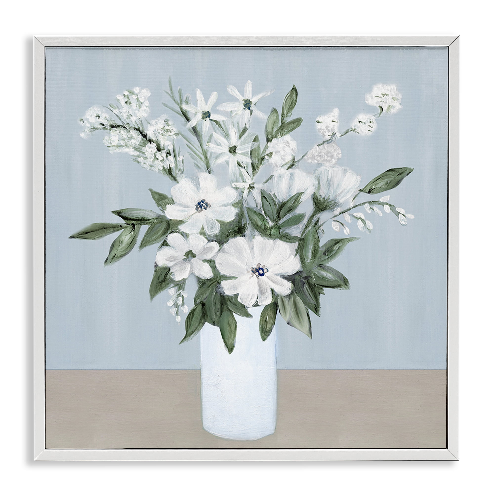 Stupell Industries Mixed White Blooms on Blue White Framed Giclee Art, design by Marilyn Dunlap