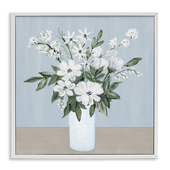 Stupell Industries Contemporary Mixed White Blooms on Blue White Framed Giclee Art, 17 x 17, by Marilyn Dunlap