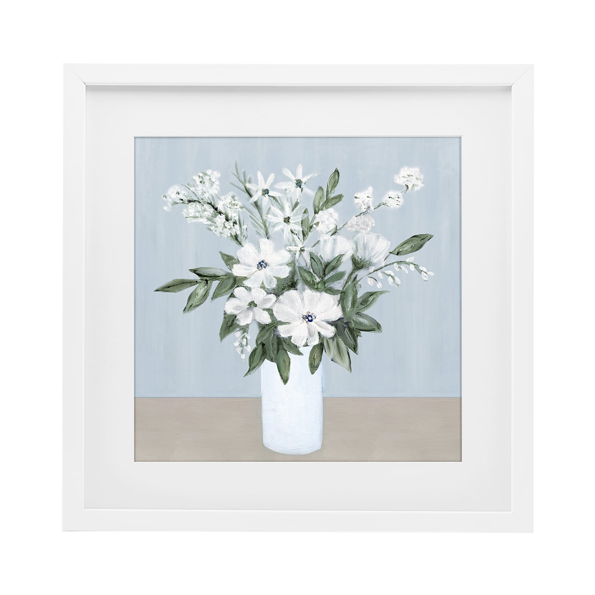 Stupell Industries Mixed White Blooms on Blue White Framed Print Under Glass, design by Marilyn Dunlap