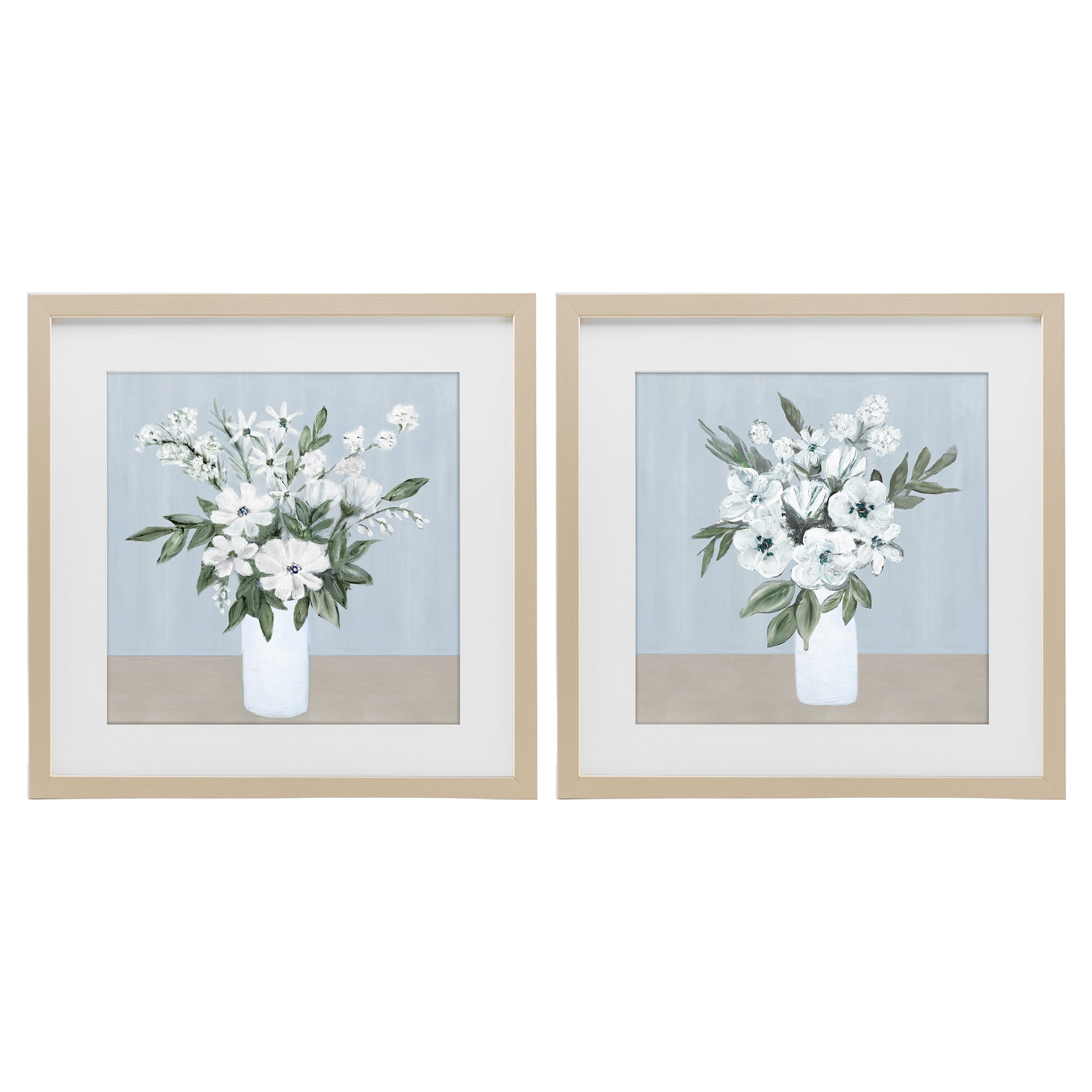Stupell Industries Mixed White Blossoms 2 Piece Birch Framed Print Under Glass Set, design by Marilyn Dunlap