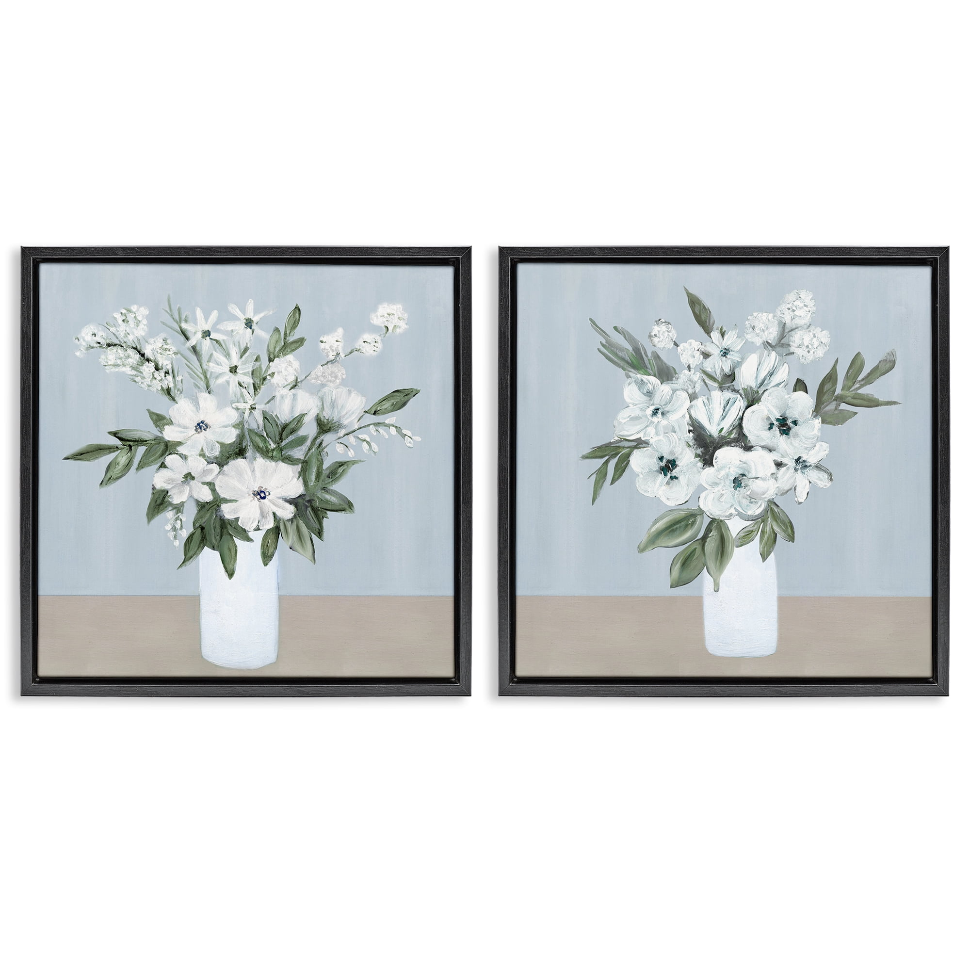 Stupell Industries Mixed White Blossoms 2 Piece Black Framed Floater Canvas Set, design by Marilyn Dunlap
