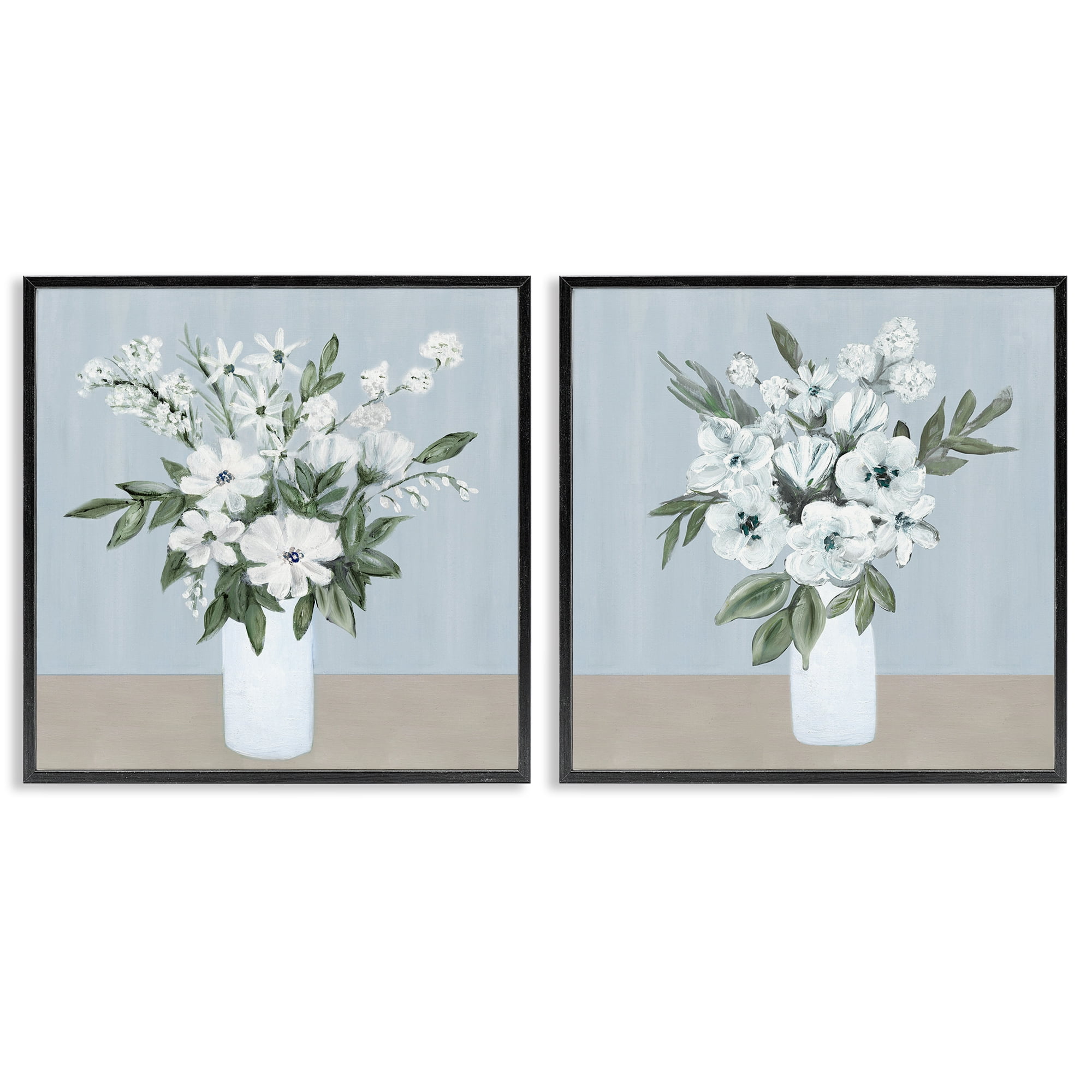 Stupell Industries Mixed White Blossoms 2 Piece Black Framed Giclee Art Set, design by Marilyn Dunlap