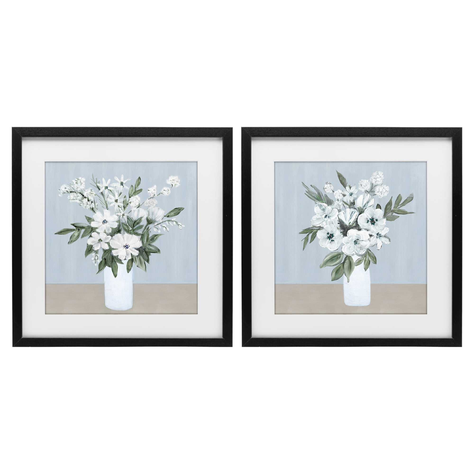 Stupell Industries Mixed White Blossoms 2 Piece Black Framed Print Under Glass Set, design by Marilyn Dunlap