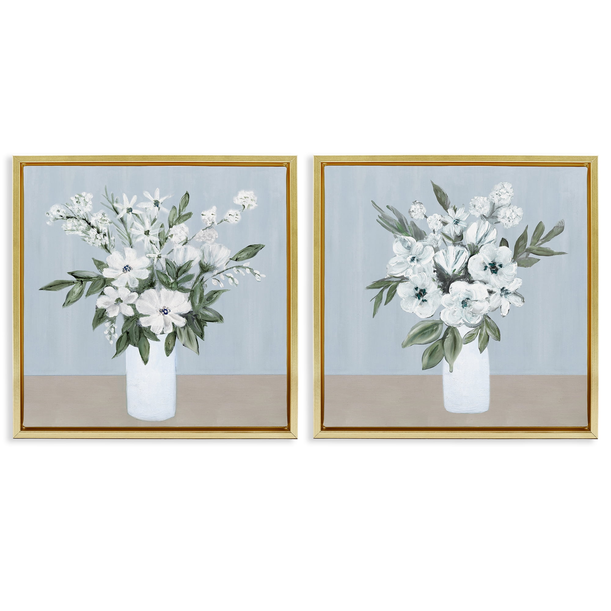 Stupell Industries Mixed White Blossoms 2 Piece Gold Framed Floater Canvas Set, design by Marilyn Dunlap