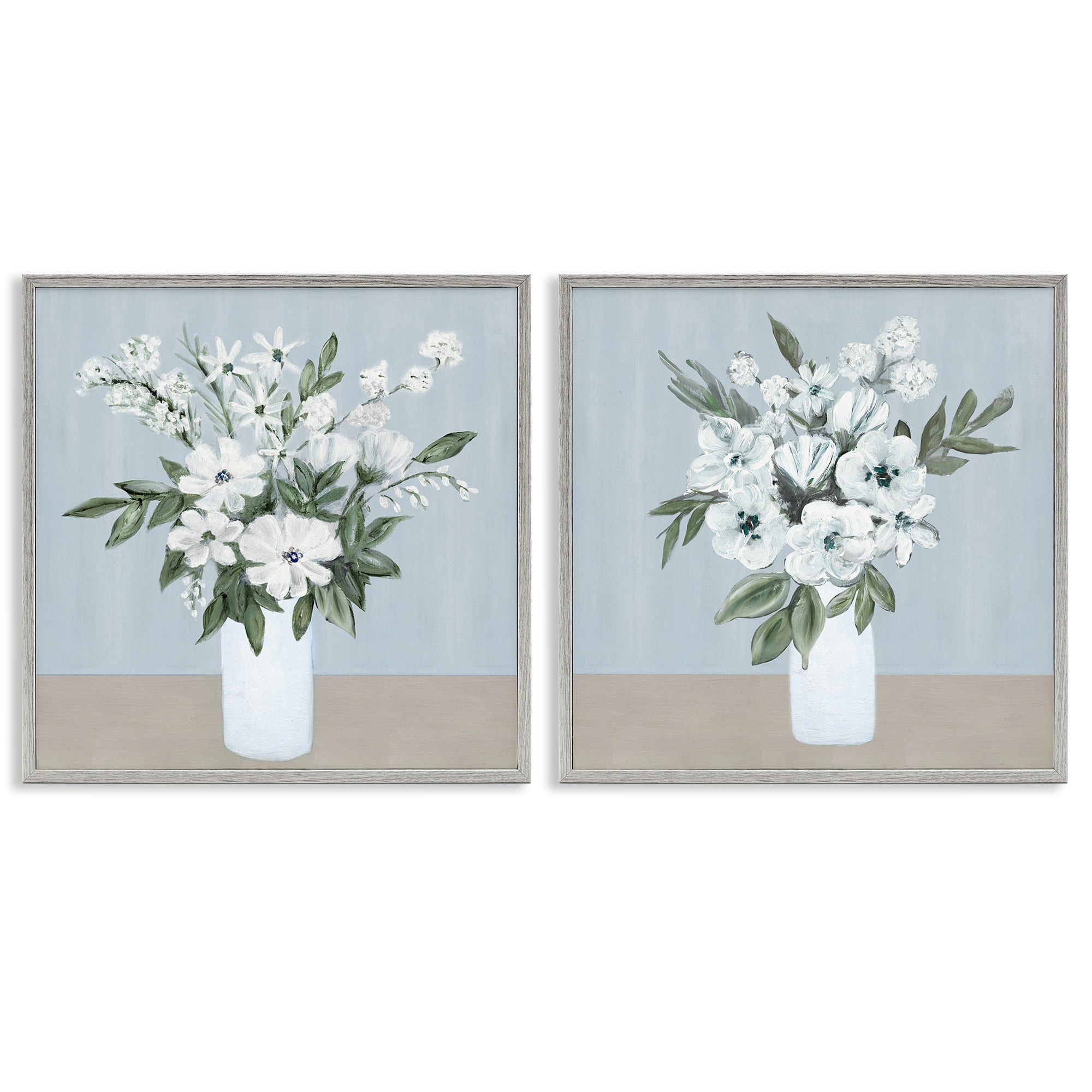 Stupell Industries Mixed White Blossoms 2 Piece Gray Framed Giclee Art Set, design by Marilyn Dunlap