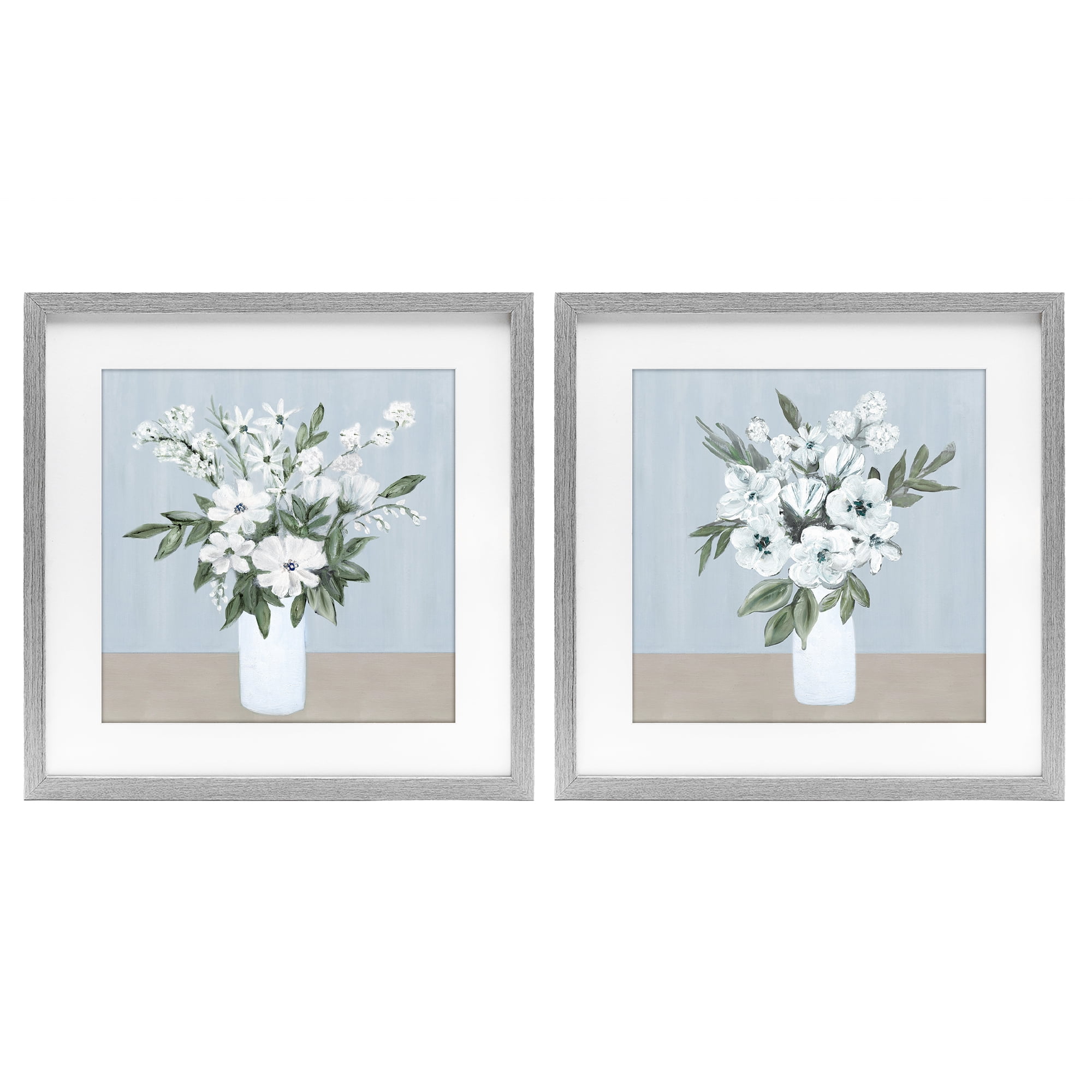 Stupell Industries Mixed White Blossoms 2 Piece Gray Framed Print Under Glass Set, design by Marilyn Dunlap