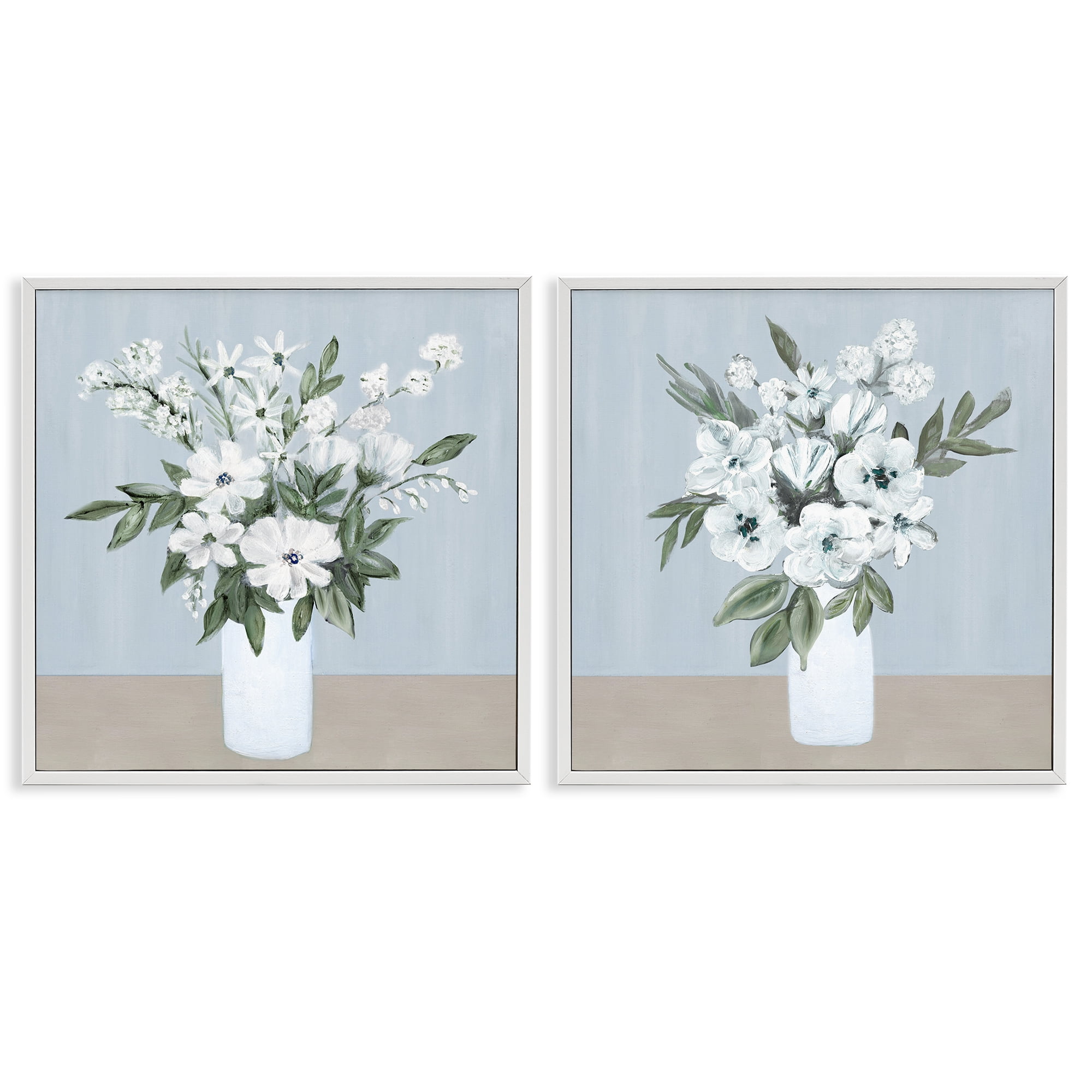 Stupell Industries Mixed White Blossoms 2 Piece White Framed Giclee Art Set, design by Marilyn Dunlap
