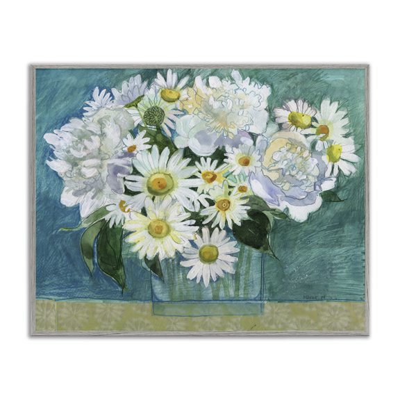 Stupell Industries Eclectic Mixed White Flower Blossoms Layered Collage Drawing Gray Framed Giclee Art, 14 x 11, by Maret Hensick