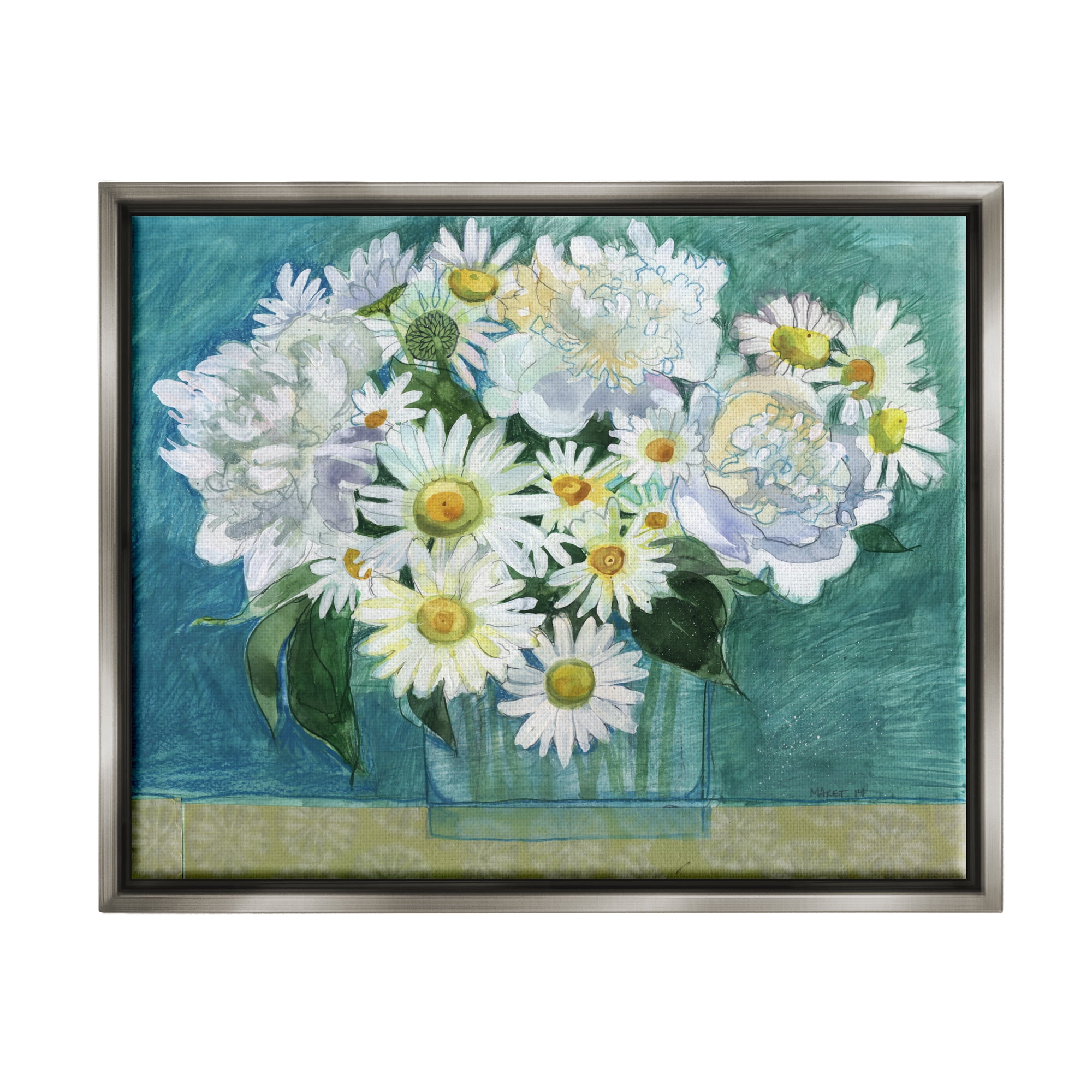 Stupell Industries Mixed White Flower Blossoms Layered Collage Drawing Painting Luster Gray Floating Framed Canvas Print Wall Art, Design by Maret Hensick