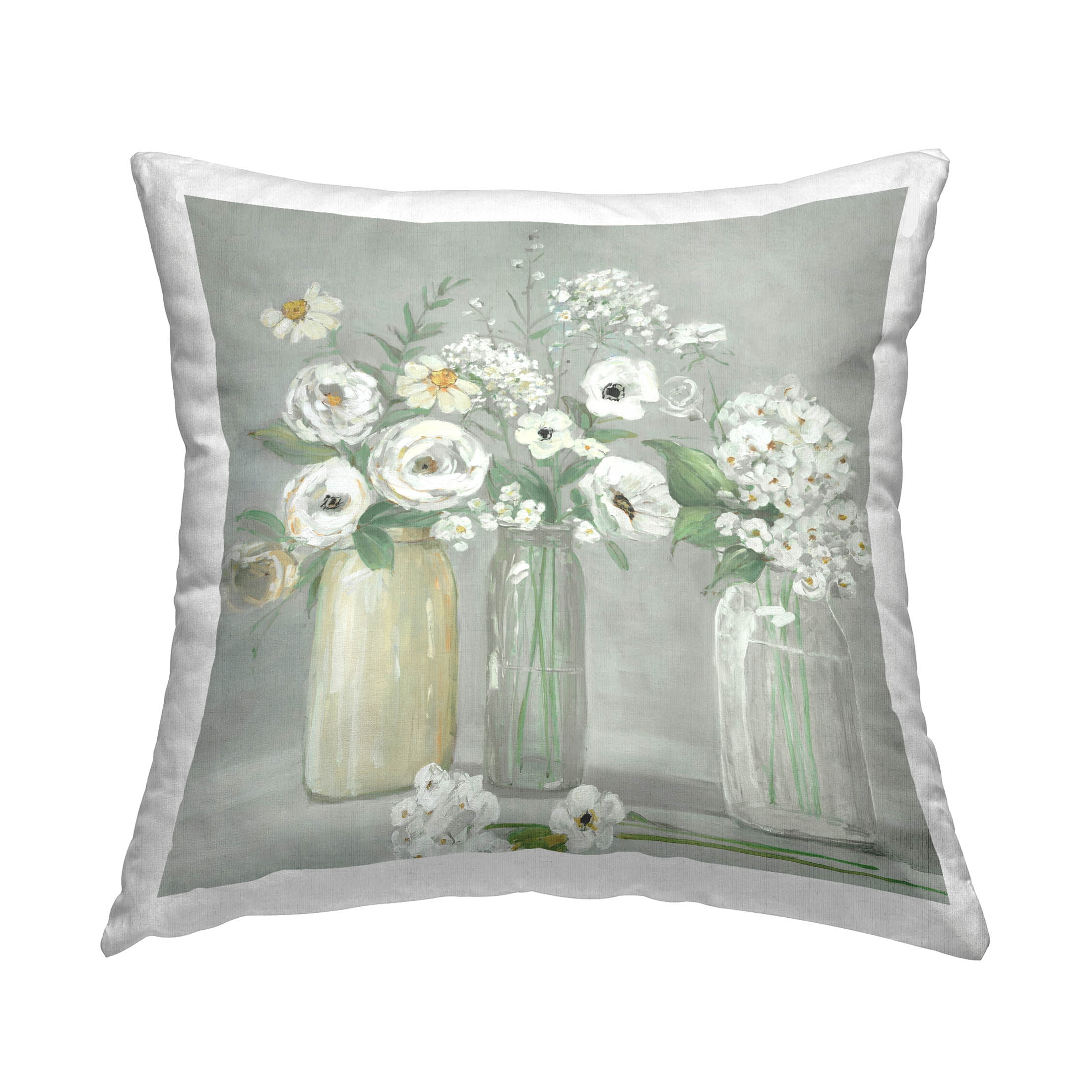 Stupell Industries Mixed White Flower Bouquets Printed Throw Pillow Design by Sally Swatland