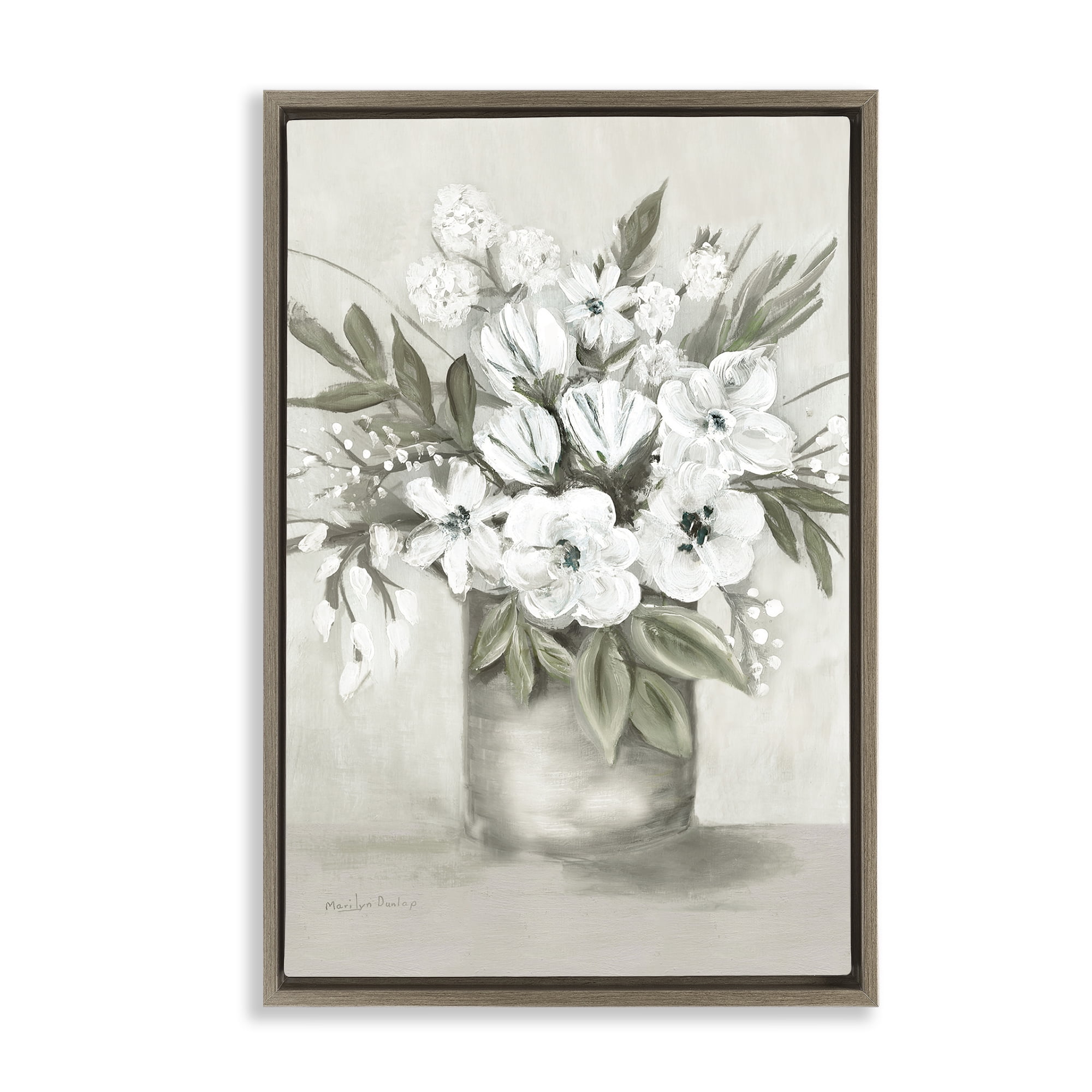 Stupell Industries Mixed White Flowers Plants & Flowers Painting Brown Floater Framed Canvas Art Print Wall Art, 21 x 31