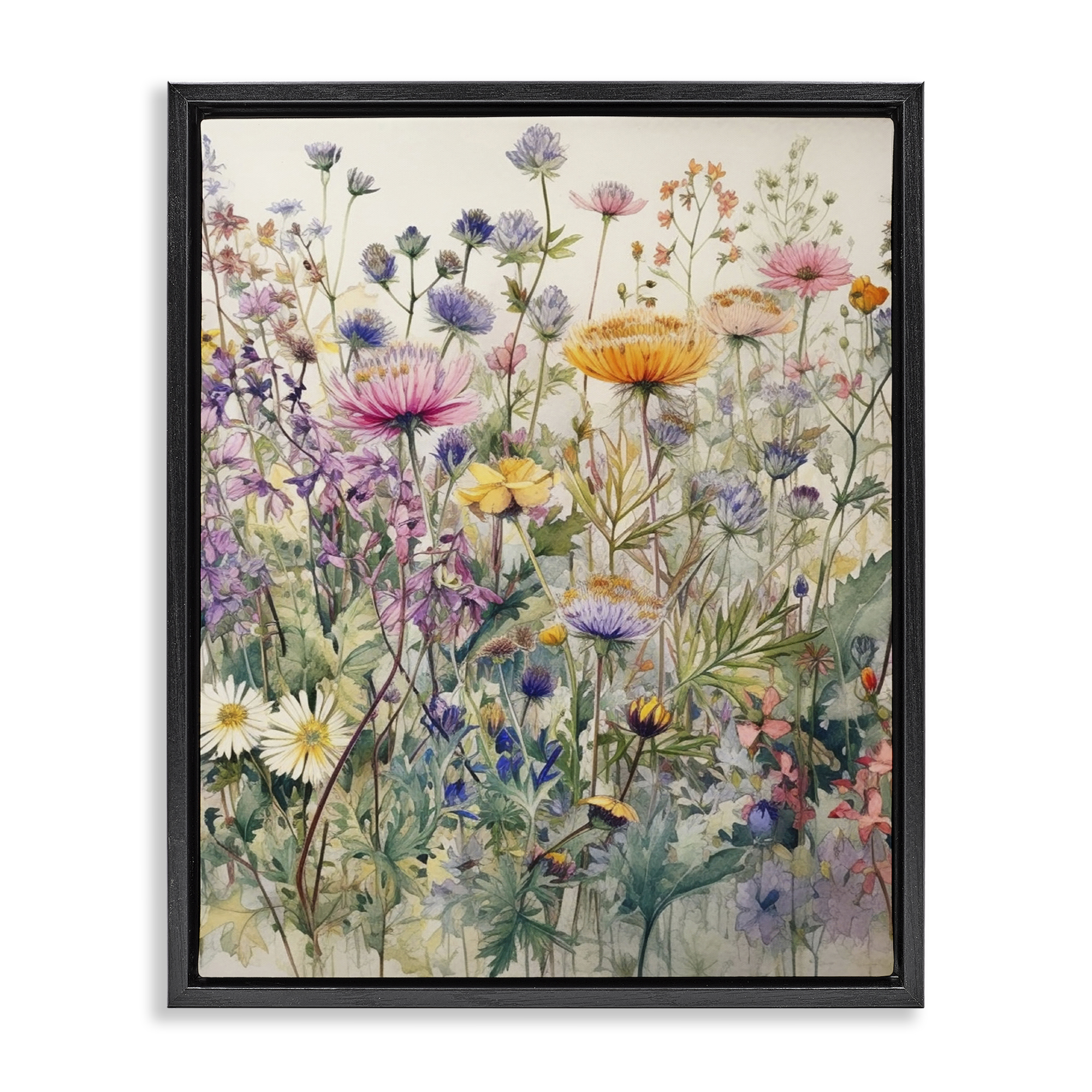 Stupell Industries Mixed Wild Flowers Plants & Flowers Painting Black Floater Framed Canvas Art Print Wall Art, 25 x 31
