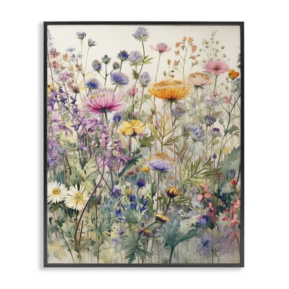 Stupell Industries Mixed Wild Flowers Plants & Flowers Painting Black Framed Art Print Wall Art, 16 x 20