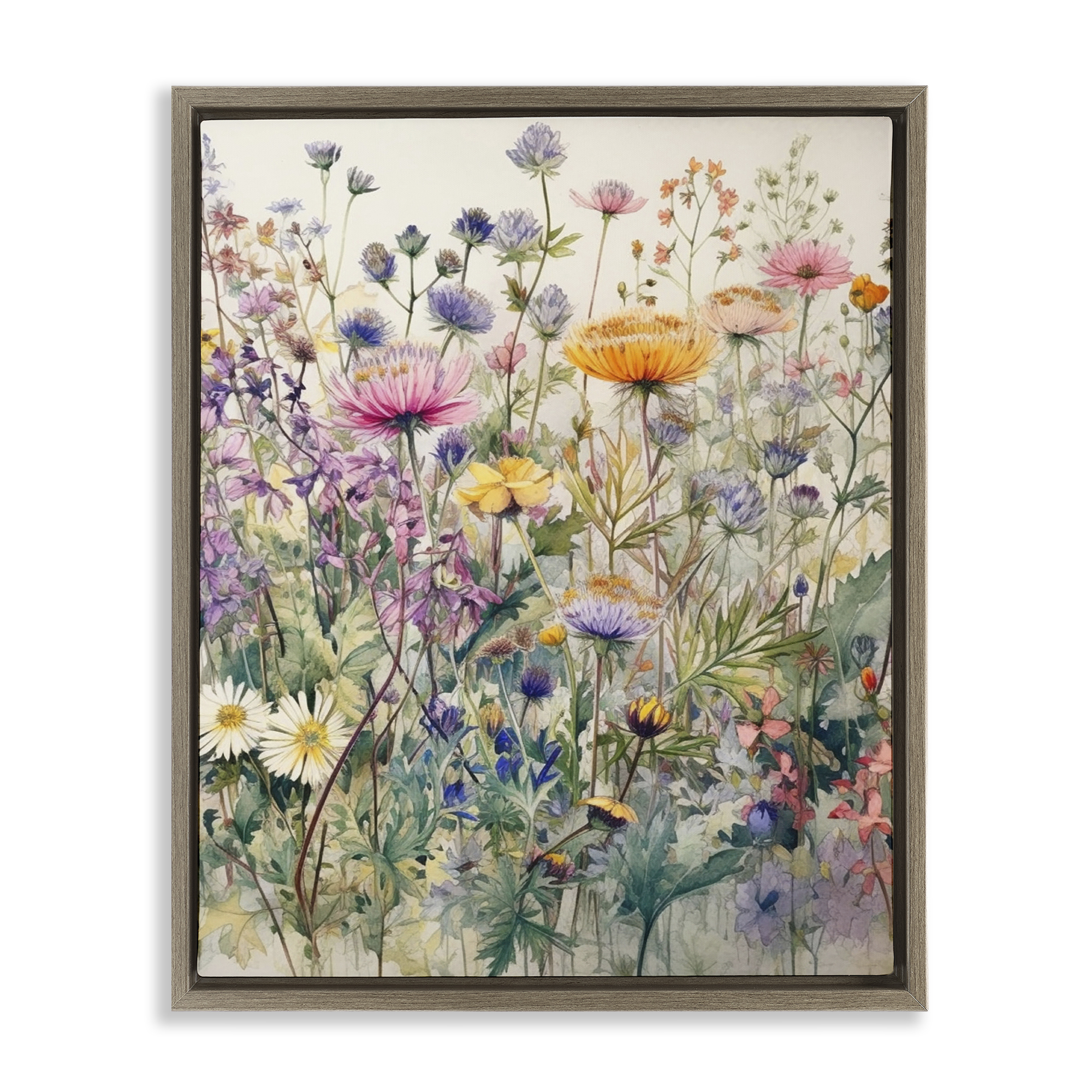 Stupell Industries Mixed Wild Flowers Plants & Flowers Painting Brown Floater Framed Canvas Art Print Wall Art, 25 x 31