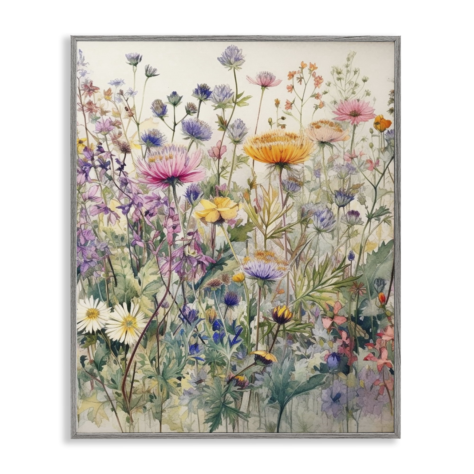 Stupell Industries Mixed Wild Flowers Plants & Flowers Painting Gray Framed Art Print Wall Art, 16 x 20