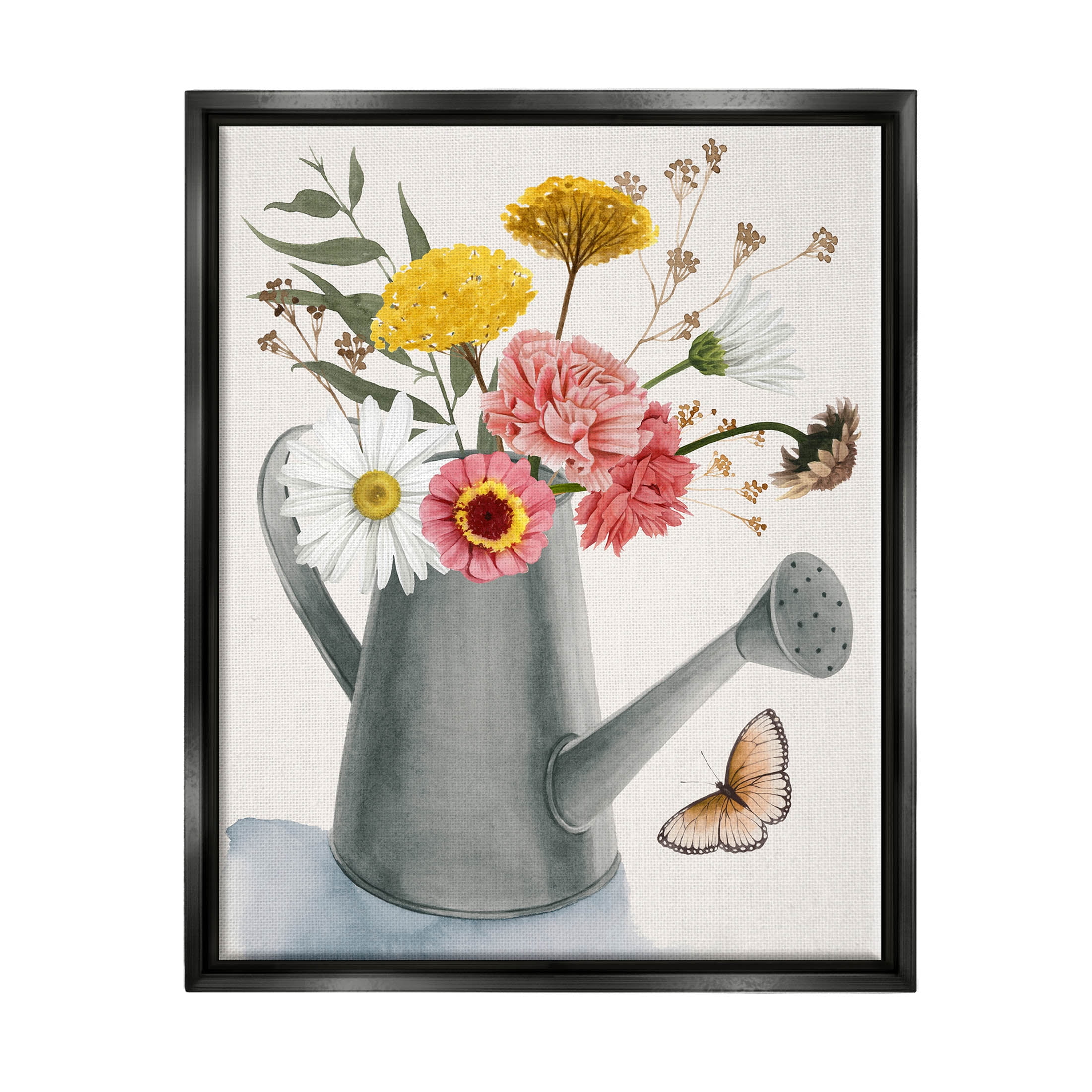 Stupell Industries Mixed Wildflower Arrangement Gardening Painting Jet Black Floating Framed Canvas Print Wall Art, Design by Grace Popp