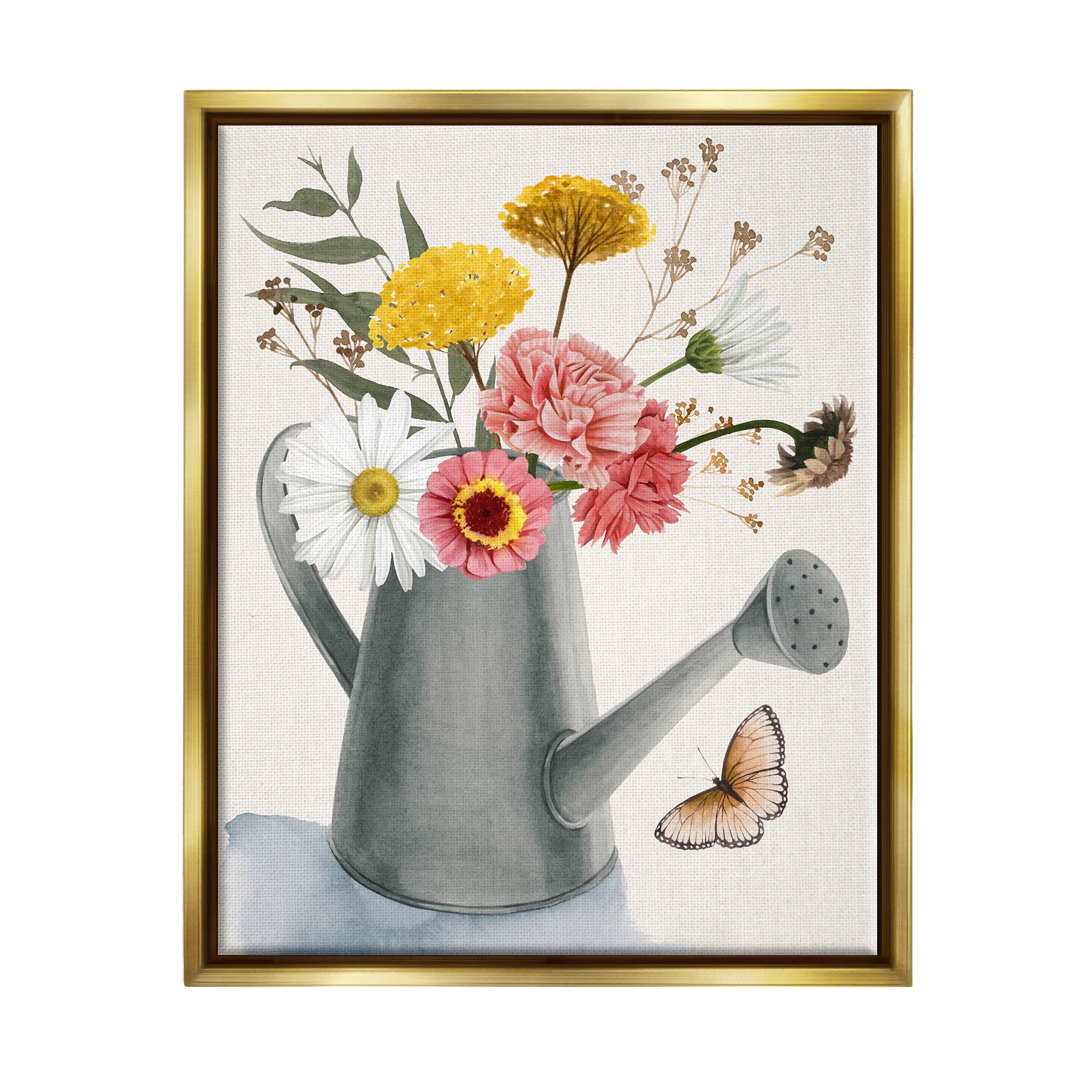 Stupell Industries Mixed Wildflower Arrangement Gardening Painting Metallic Gold Floating Framed Canvas Print Wall Art, Design by Grace Popp