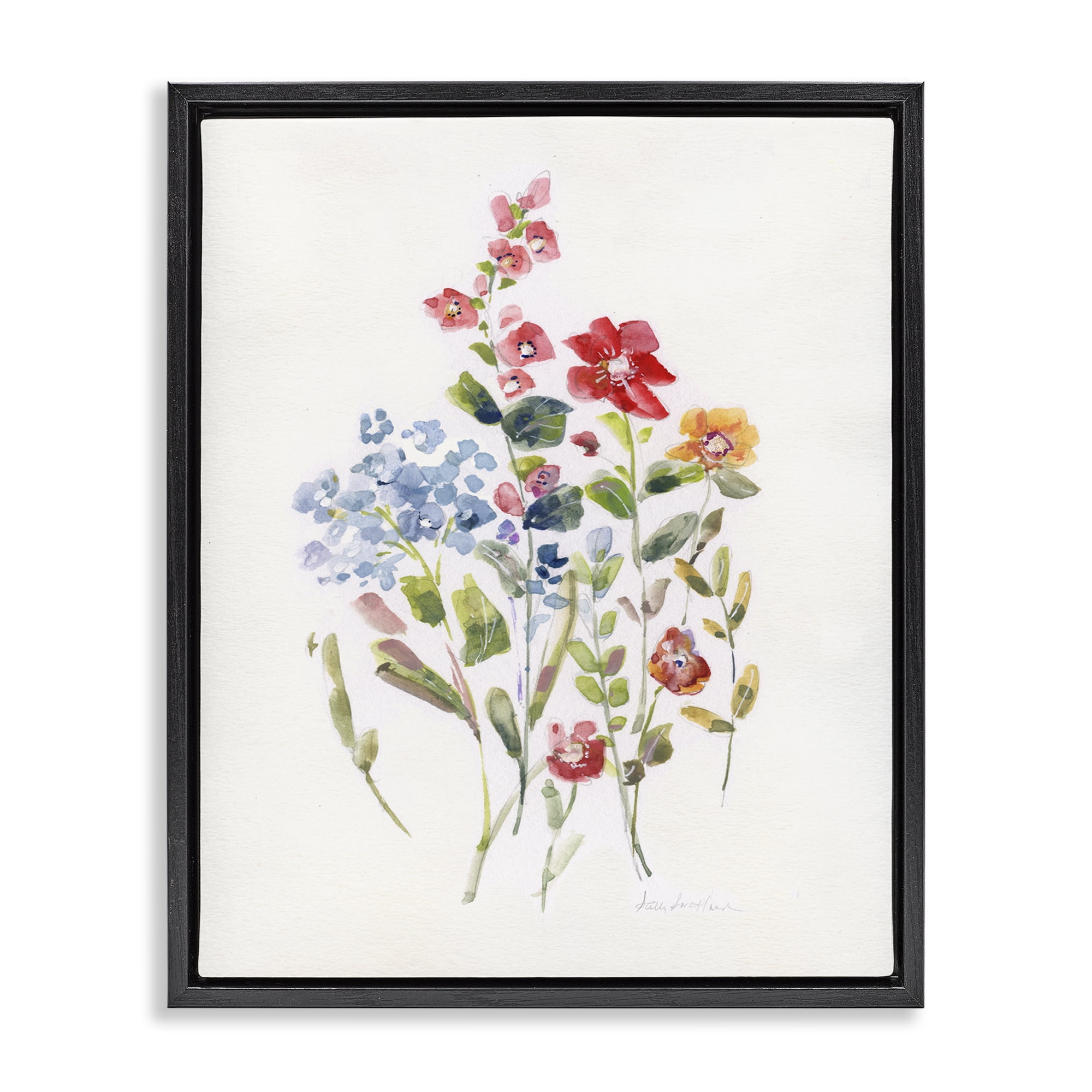 Stupell Industries Mixed Wildflower Buds Plants & Flowers Painting Black Floater Framed Canvas Art Print Wall Art, 17 x 21