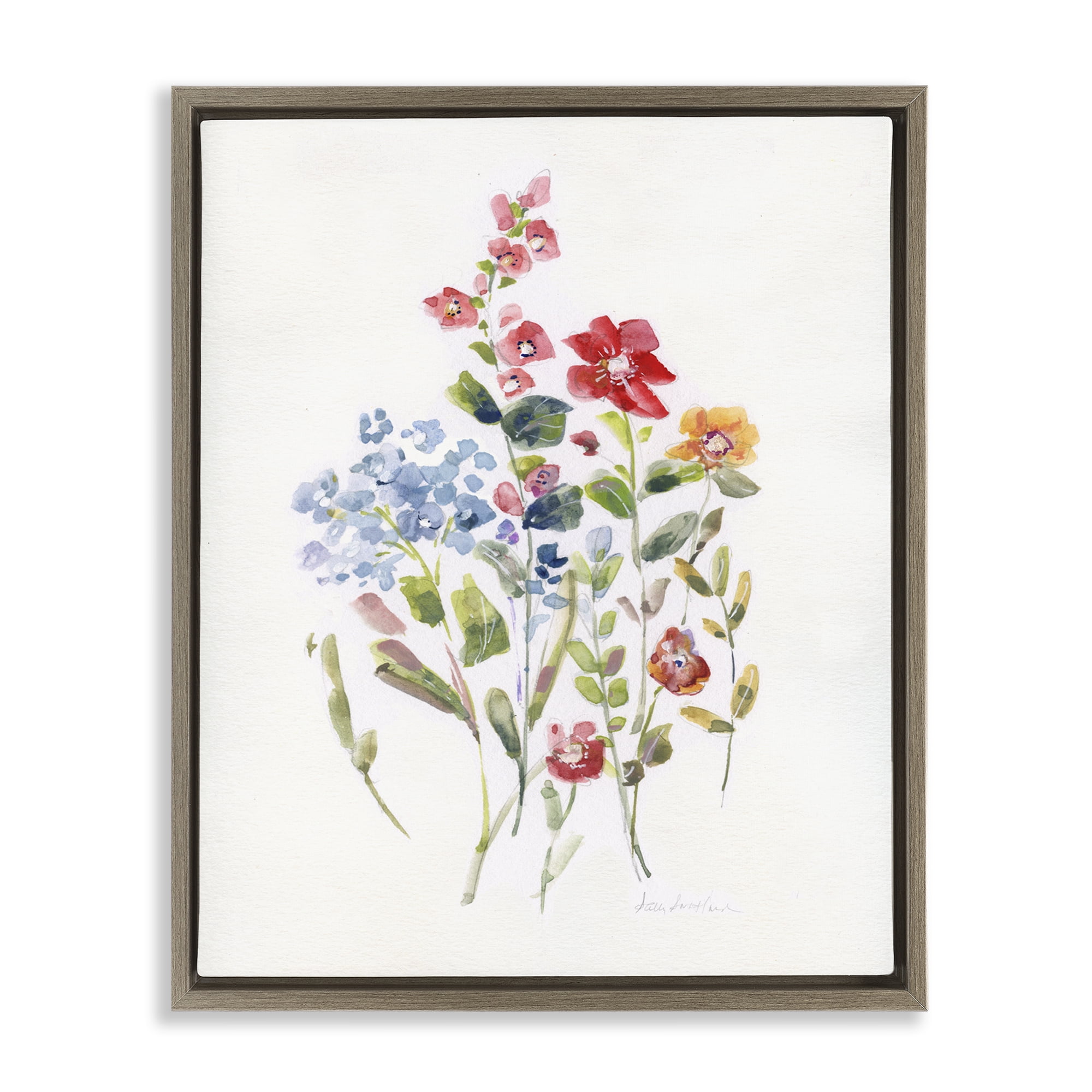 Stupell Industries Mixed Wildflower Buds Plants & Flowers Painting Brown Floater Framed Canvas Art Print Wall Art, 17 x 21
