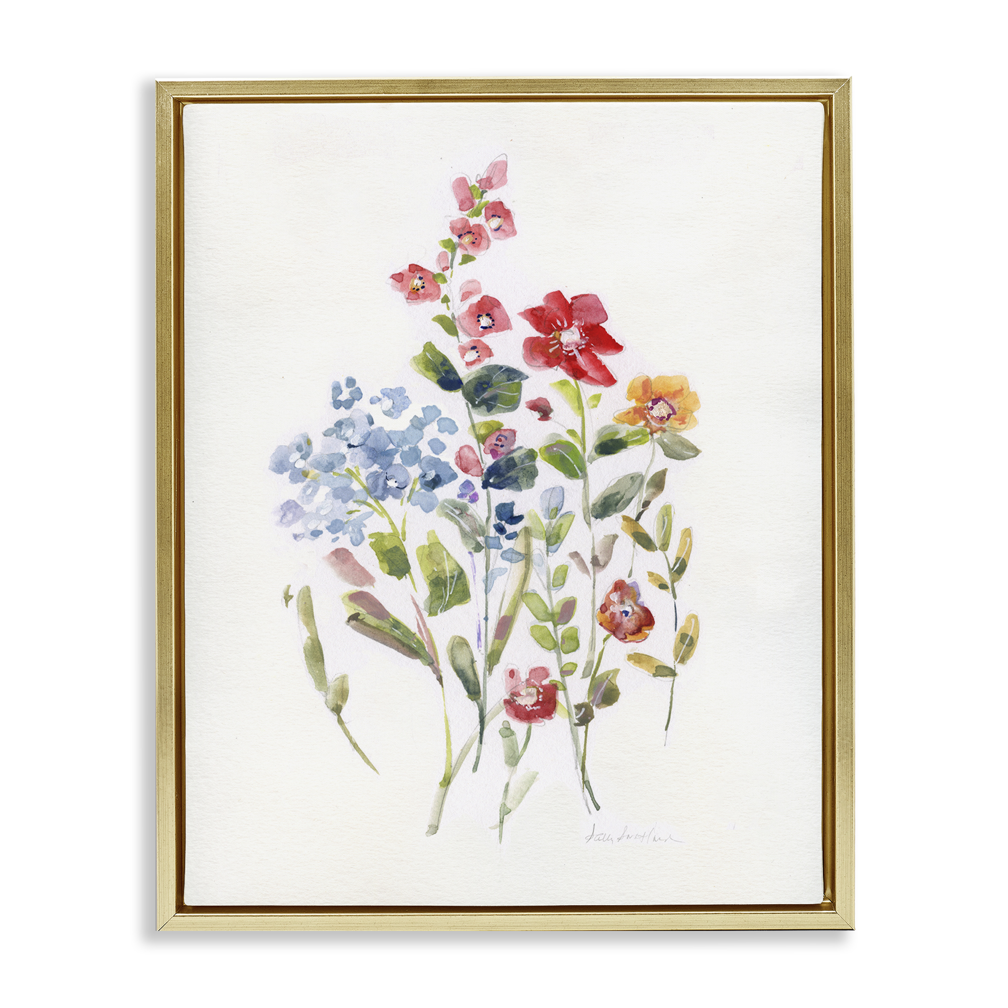 Stupell Industries Mixed Wildflower Buds Plants & Flowers Painting Gold Floater Framed Canvas Art Print Wall Art, 25 x 31