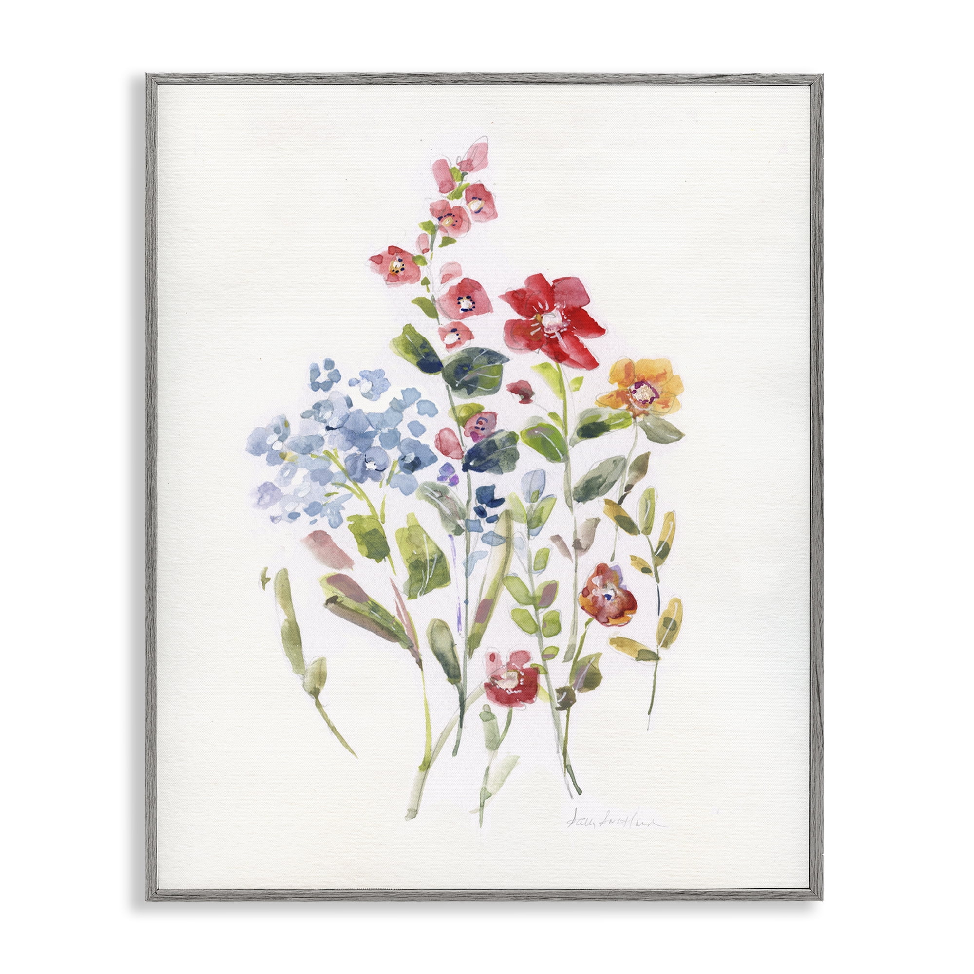 Stupell Industries Mixed Wildflower Buds Plants & Flowers Painting Gray Framed Art Print Wall Art, 11 x 14