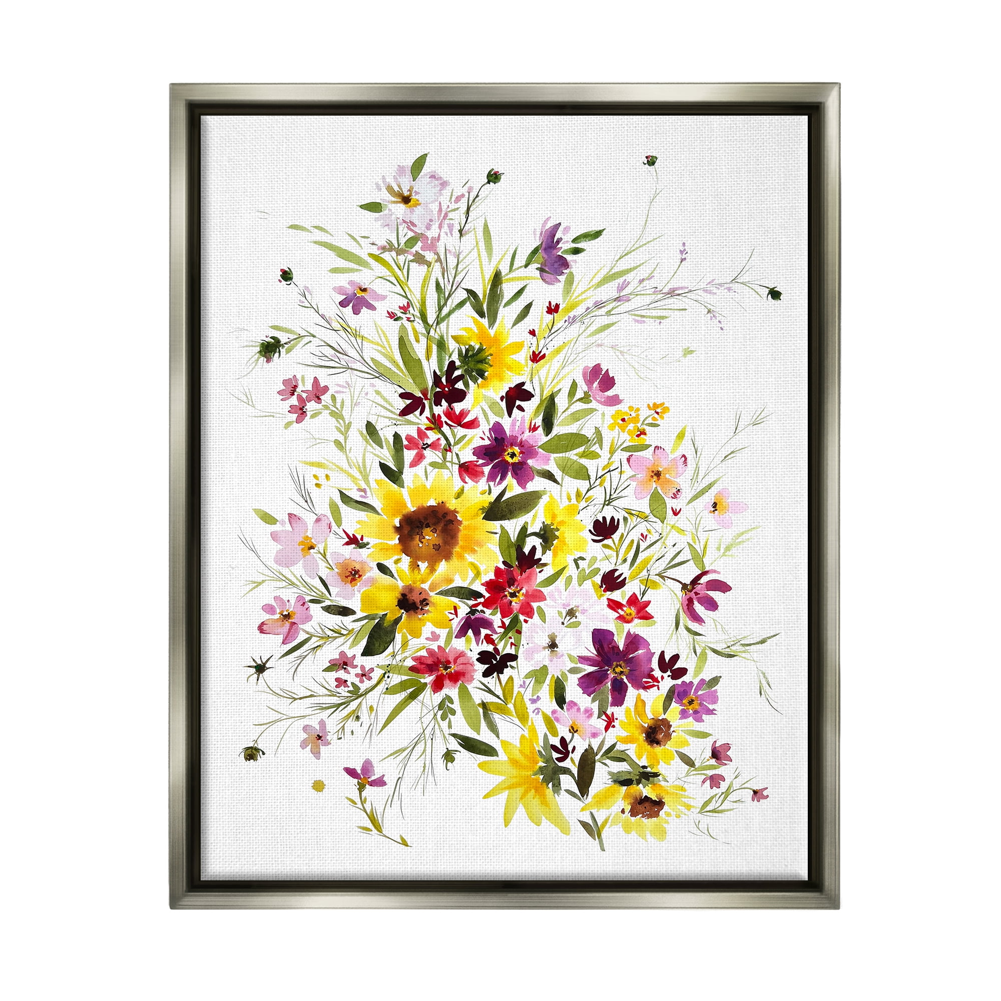 Stupell Industries Mixed Wildflower Herbs Botanical & Floral Painting Gray Floater Framed Art Print Wall Art, 17 x 21