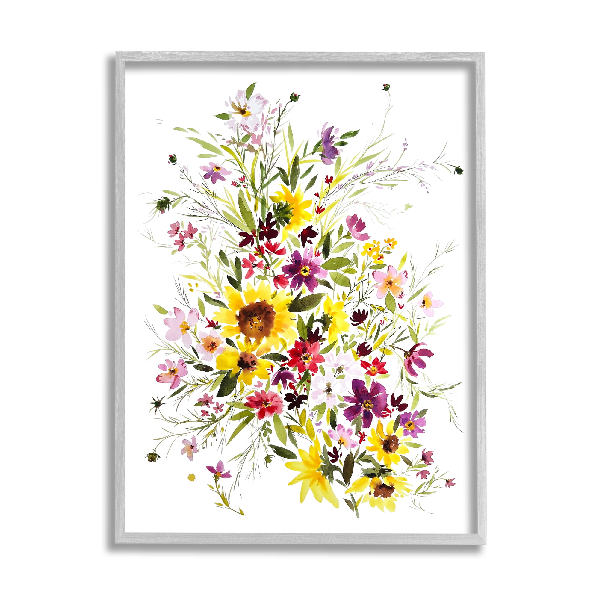Stupell Industries Mixed Wildflower Herbs Botanical & Floral Painting Gray Framed Art Print Wall Art, 16 x 20