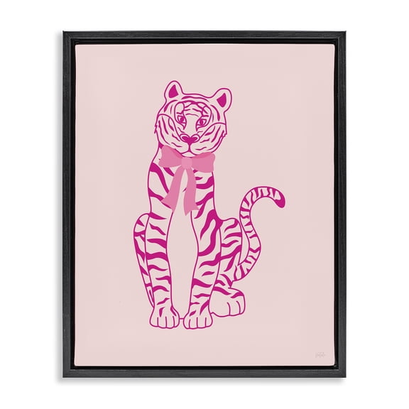 Stupell Industries Mod Chic Tiger with Bow Animals Painting Black Floater Framed Canvas Art Print Wall Art, 17 x 21