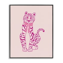 Stupell Industries Mod Chic Tiger with Bow Animals Painting Black Framed Art Print Wall Art, 11 x 14