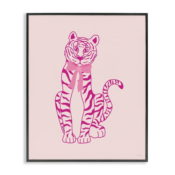 Stupell Industries Mod Chic Tiger with Bow Animals Painting Black Framed Art Print Wall Art, 11 x 14