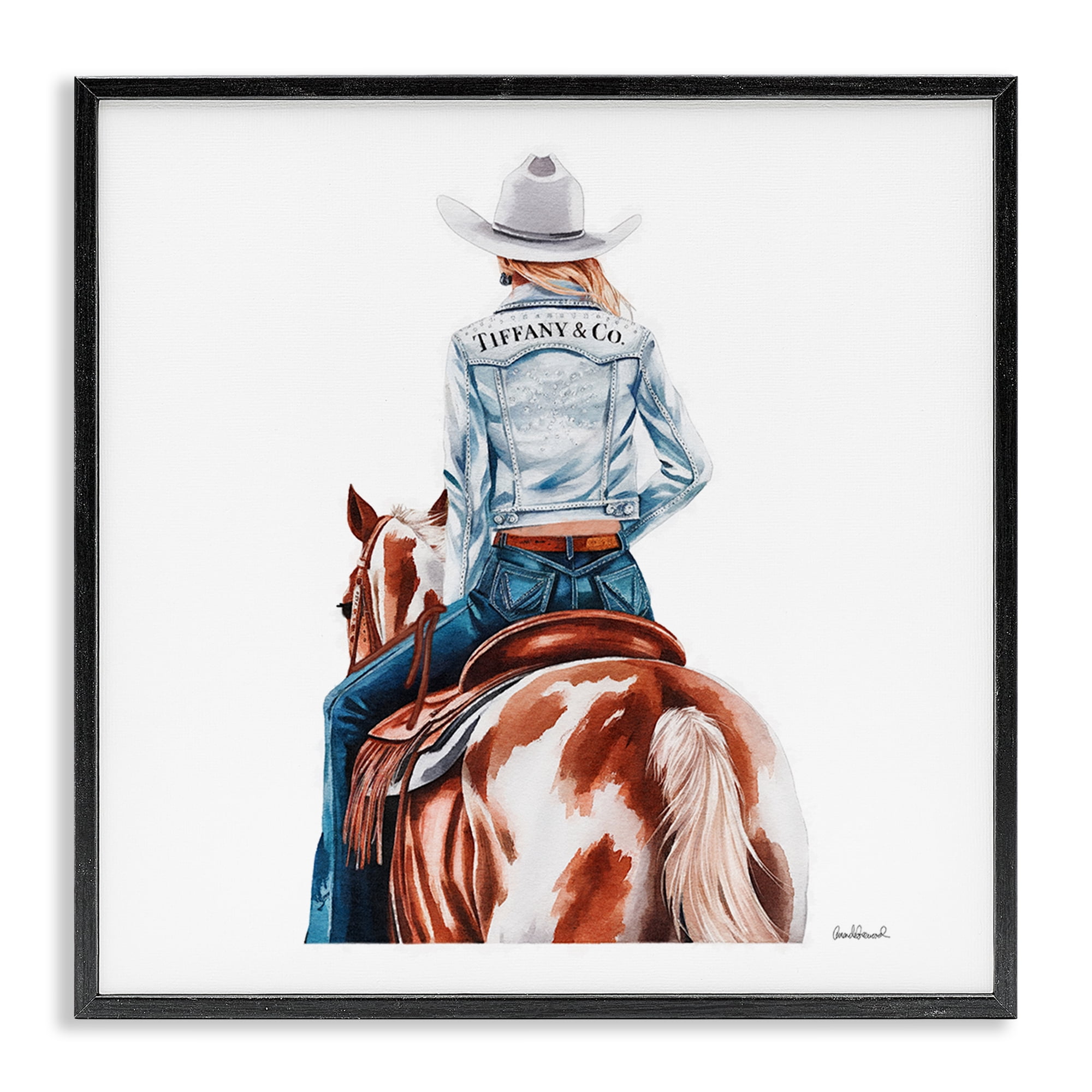 Stupell Industries Mod Cowgirl on Horse People Painting Black Framed Art Print Wall Art, 12 x 12