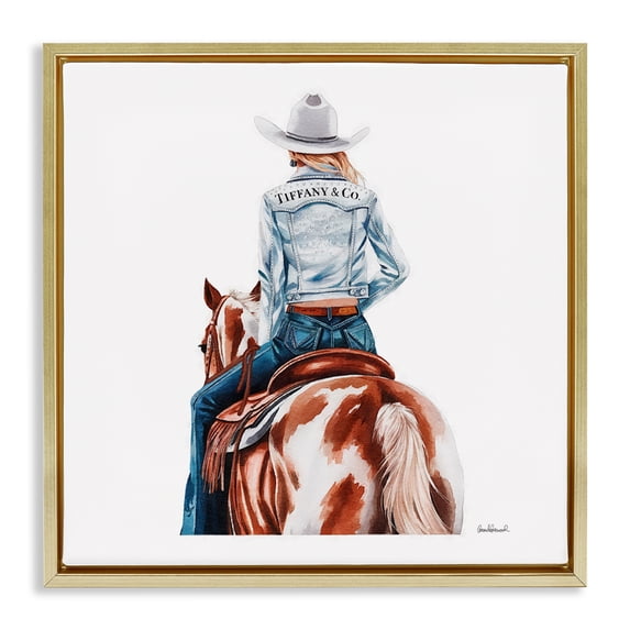 Stupell Industries Southwestern Mod Cowgirl on Horse Gold Floating Frame Canvas Art, 25 x 25, by Amanda Greenwood